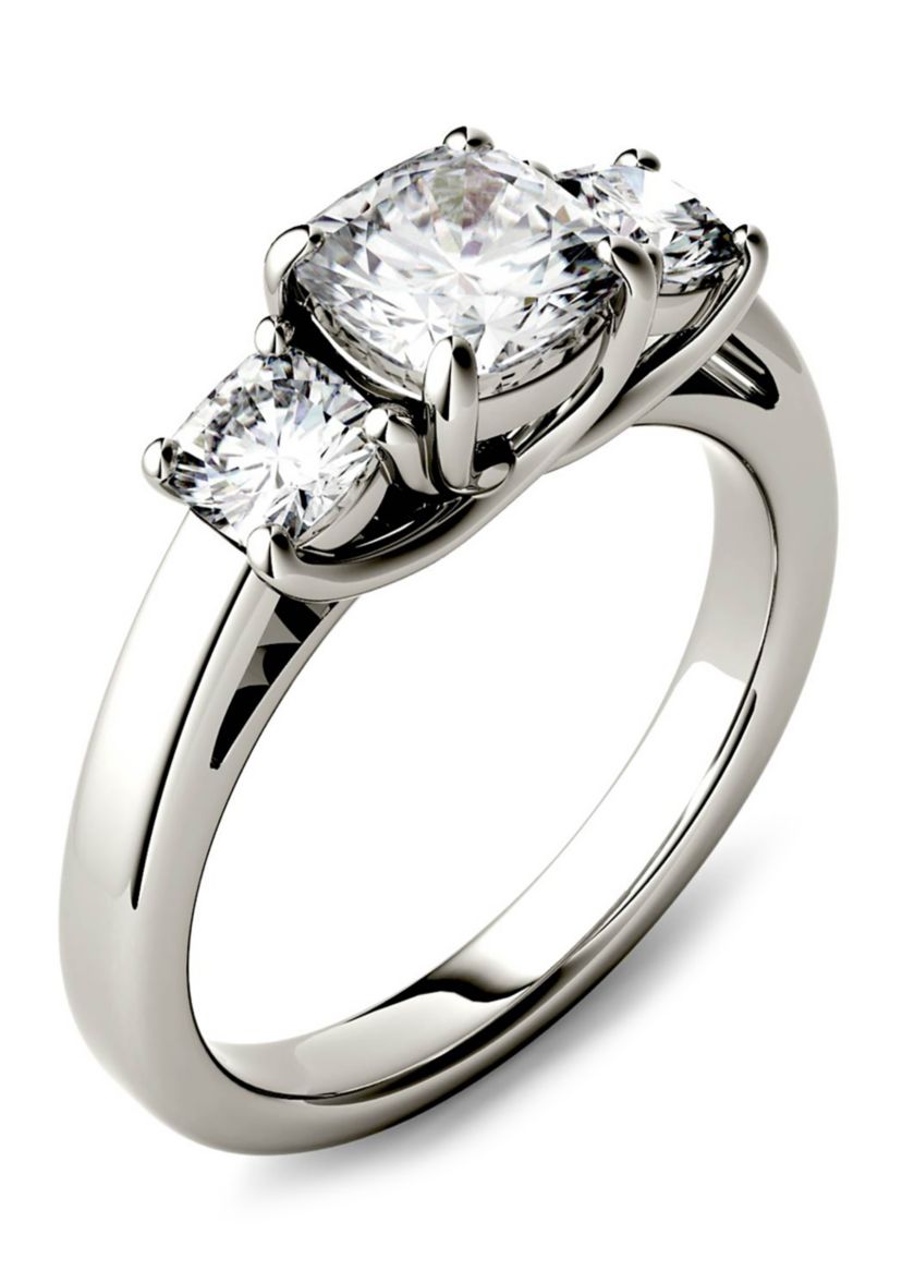 1.76 ct. t.w. Lab Created Moissanite Cushion Three Stone Ring in 14K White Gold