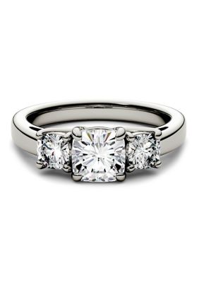 1.76 ct. t.w. Lab Created Moissanite Cushion Three Stone Ring 14K White Gold