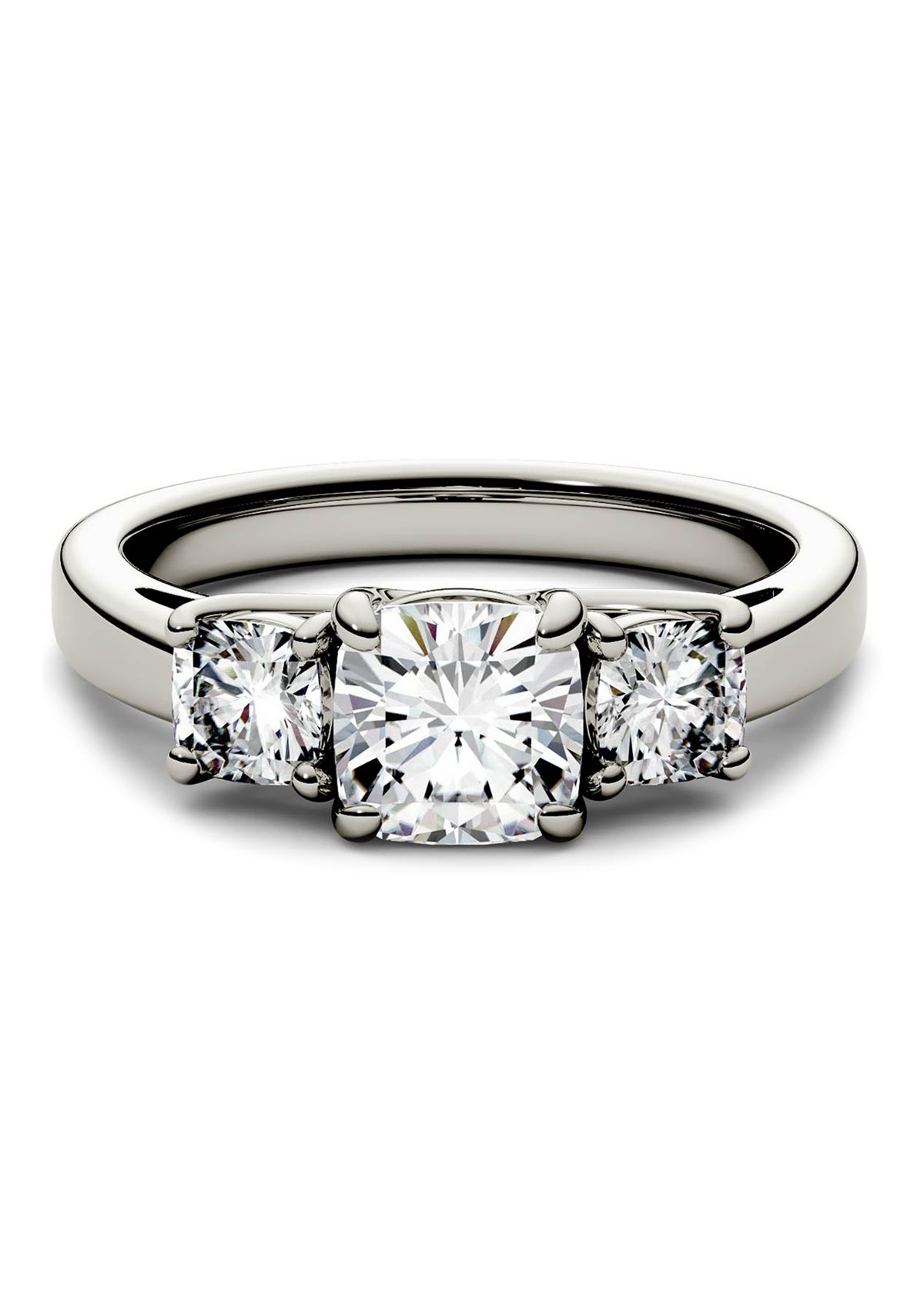 1.76 ct. t.w. Lab Created Moissanite Cushion Three Stone Ring in 14K White Gold