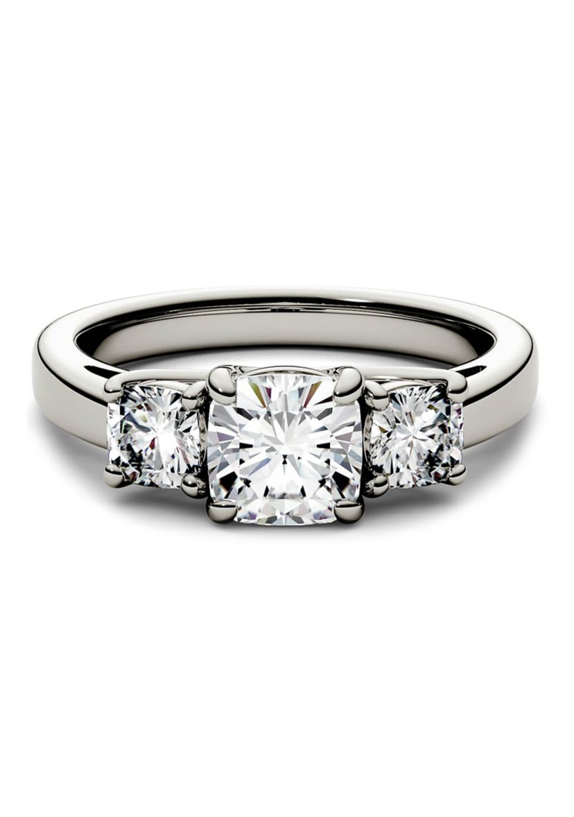 1.76 ct. t.w. Lab Created Moissanite Cushion Three Stone Ring in 14K White Gold