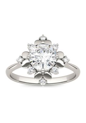 Charles & Colvard 1.11 Ct. T.w. Lab Created Moissanite Floral Halo Ring In 14K White Gold