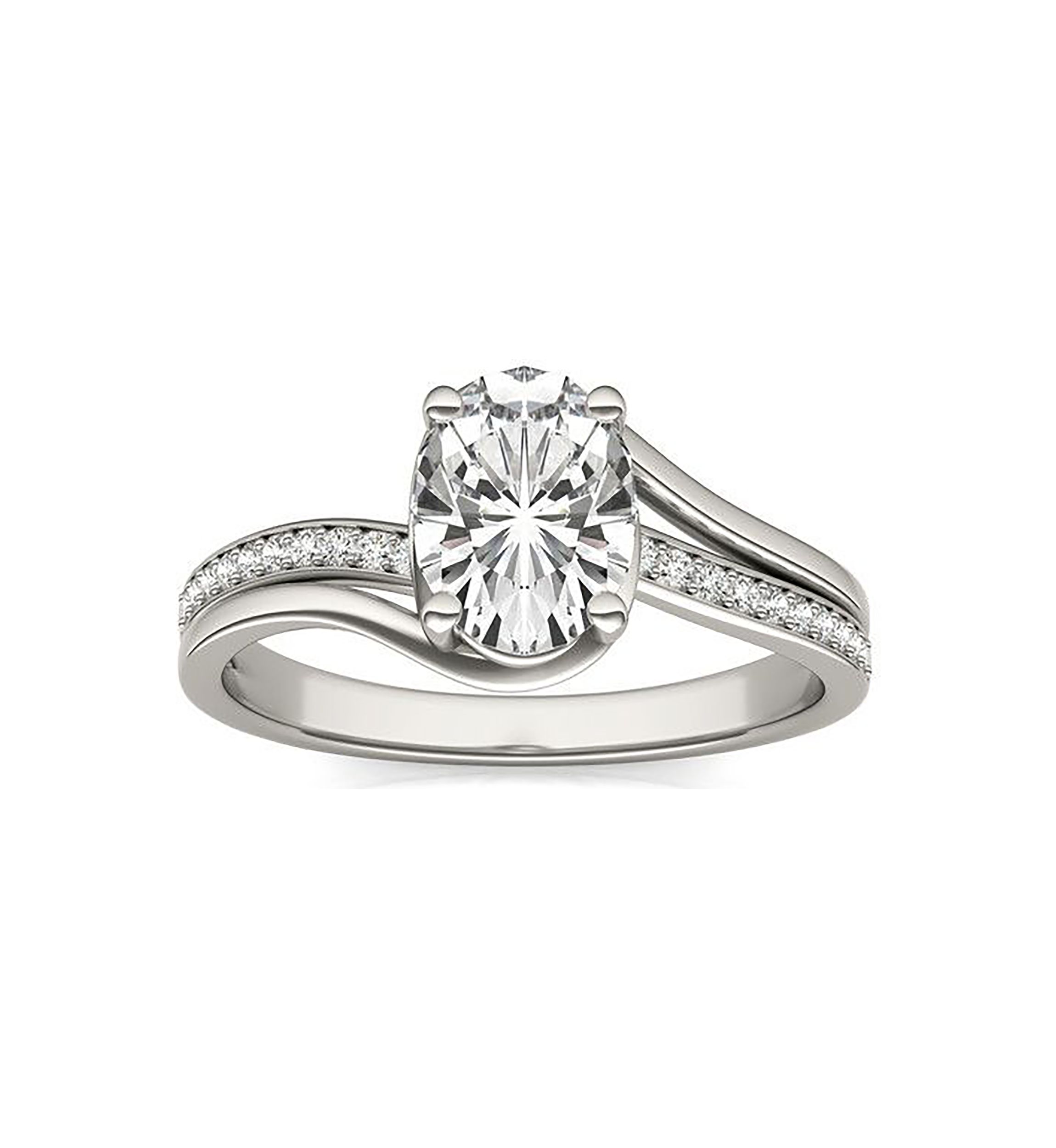 Charles & Colvard 1.60 ct. t.w. Lab Created Oval Moissanite Bypass Engagement Ring in 14k Gold