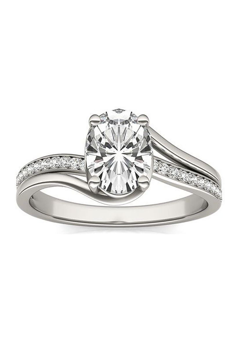 Charles & Colvard 1.60 ct. t.w. Lab Created Oval Moissanite Bypass Engagement Ring in 14k Gold