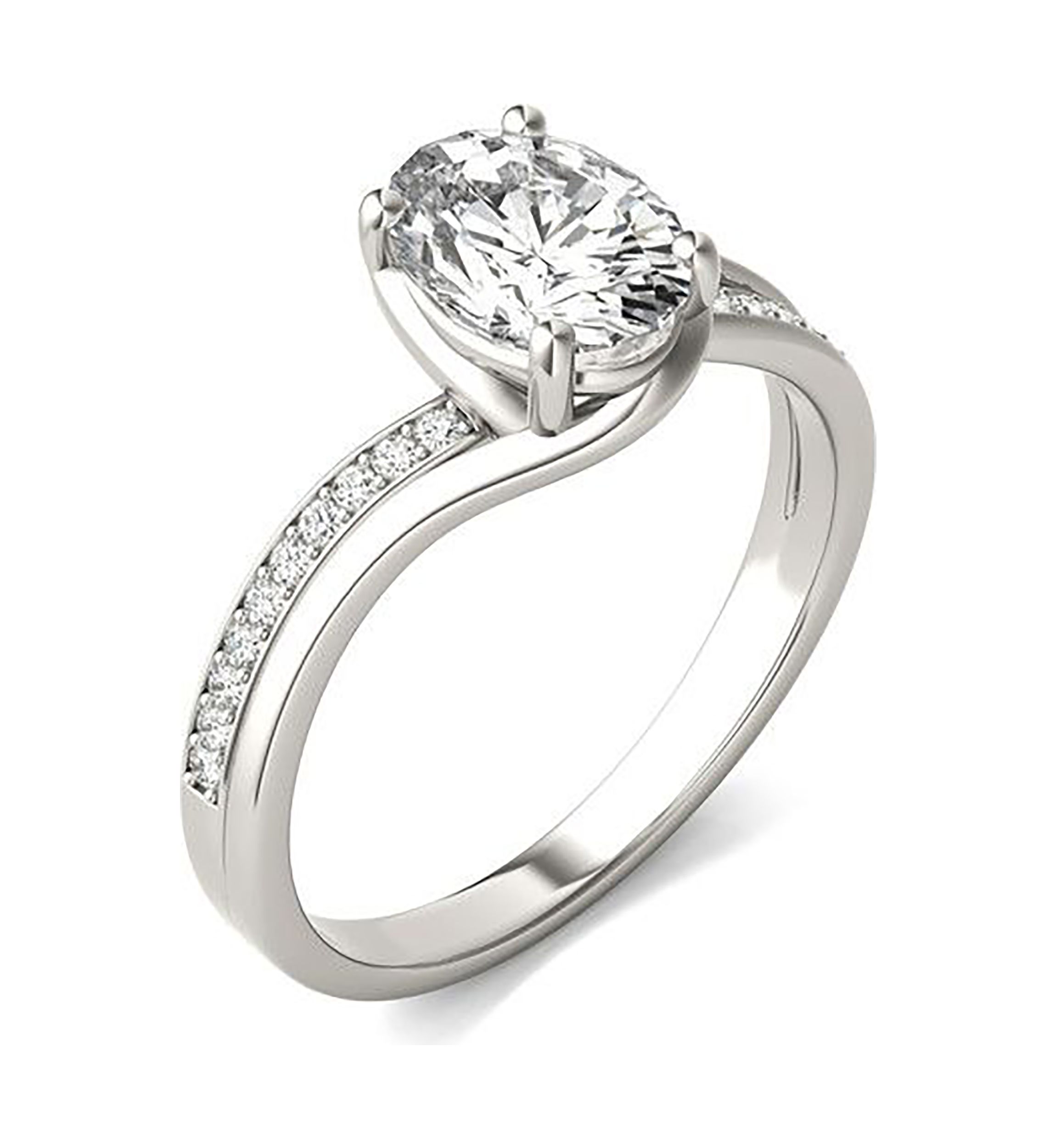 Charles & Colvard 1.60 ct. t.w. Lab Created Oval Moissanite Bypass Engagement Ring in 14k Gold