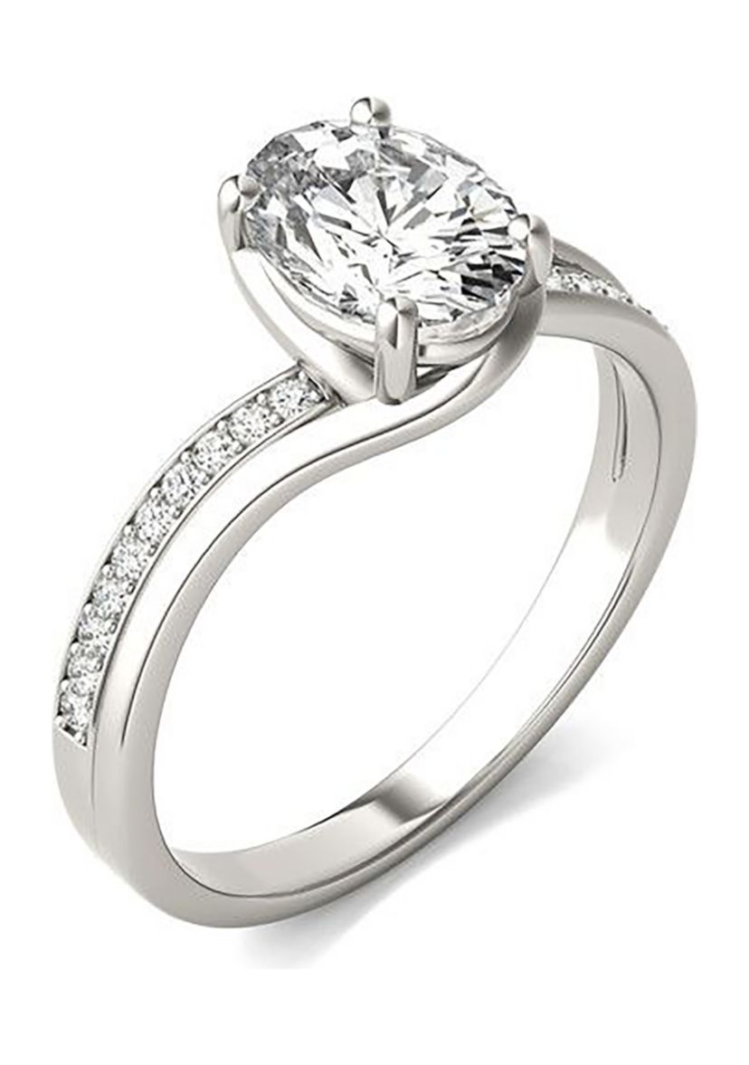 Charles & Colvard 1.60 ct. t.w. Lab Created Oval Moissanite Bypass Engagement Ring in 14k Gold