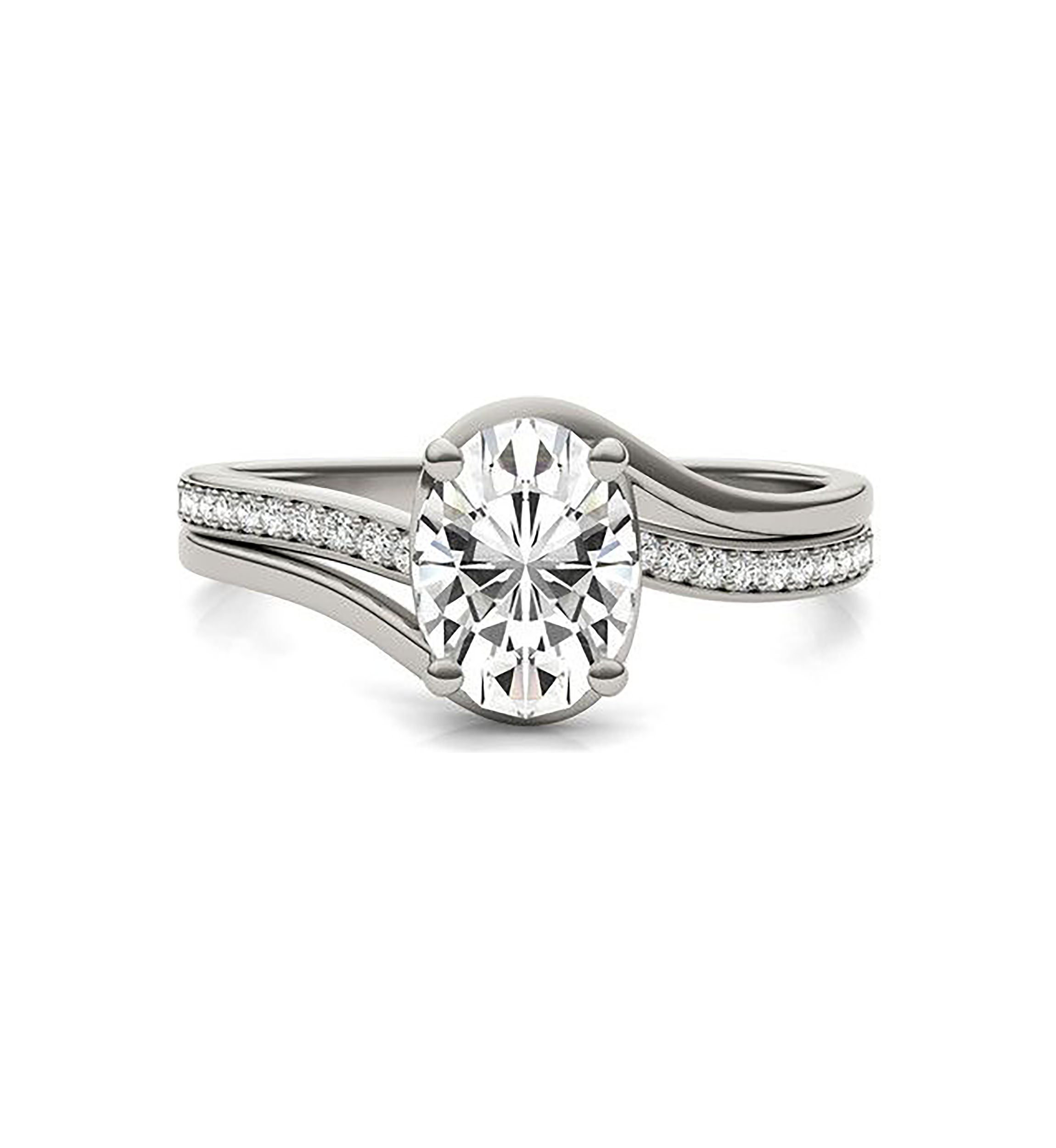 Charles & Colvard 1.60 ct. t.w. Lab Created Oval Moissanite Bypass Engagement Ring in 14k Gold