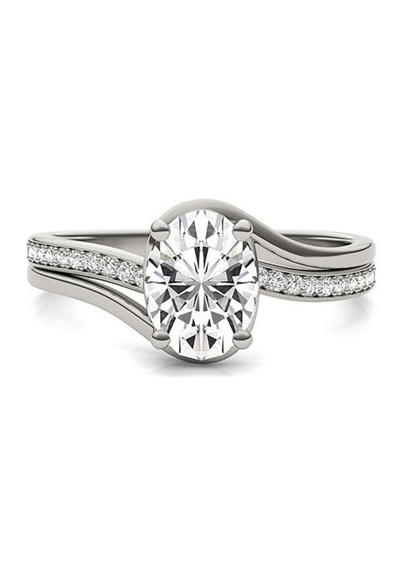 Charles & Colvard 1.60 ct. t.w. Lab Created Oval Moissanite Bypass Engagement Ring in 14k Gold