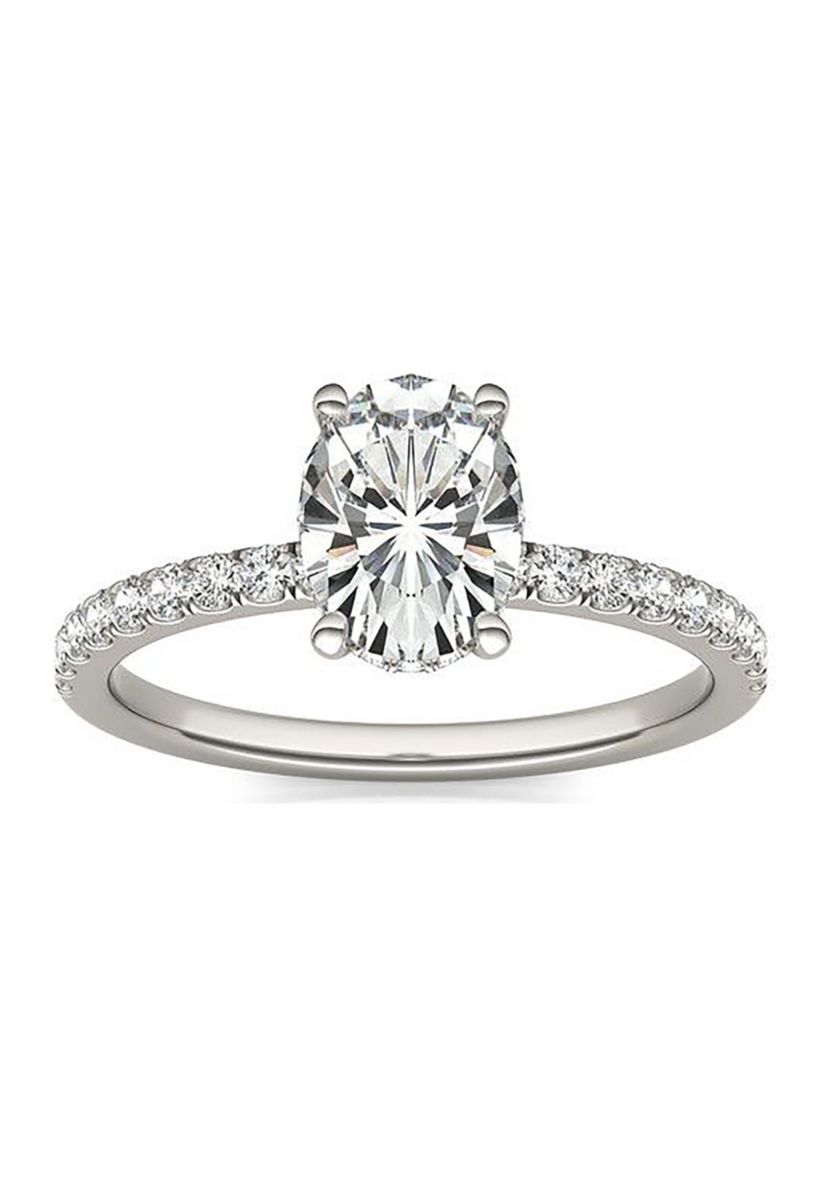 Charles & Colvard 1.78 ct. t.w. Lab Created Oval Moissanite Hidden Halo Engagement Ring in 14k Gold