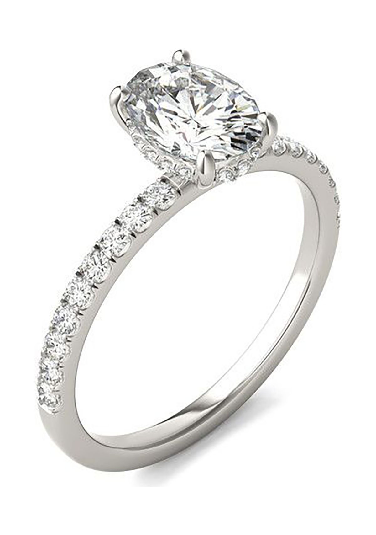Charles & Colvard 1.78 ct. t.w. Lab Created Oval Moissanite Hidden Halo Engagement Ring in 14k Gold