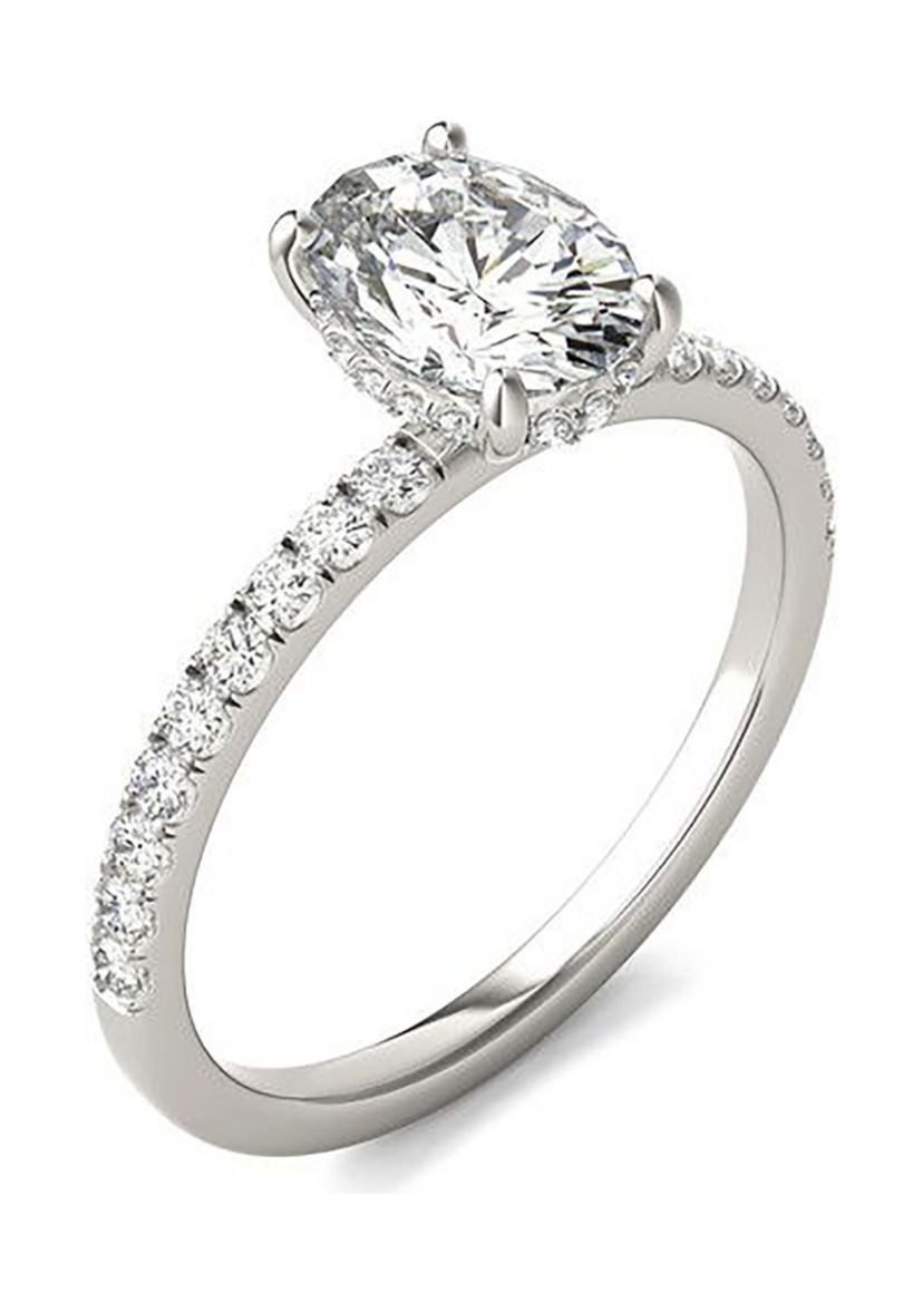 Charles & Colvard 1.78 ct. t.w. Lab Created Oval Moissanite Hidden Halo Engagement Ring in 14k Gold