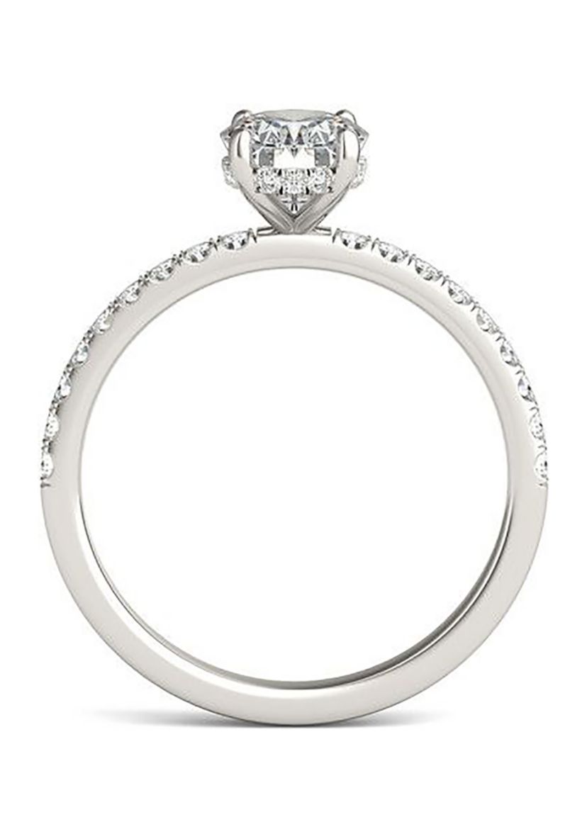 Charles & Colvard 1.78 ct. t.w. Lab Created Oval Moissanite Hidden Halo Engagement Ring in 14k Gold