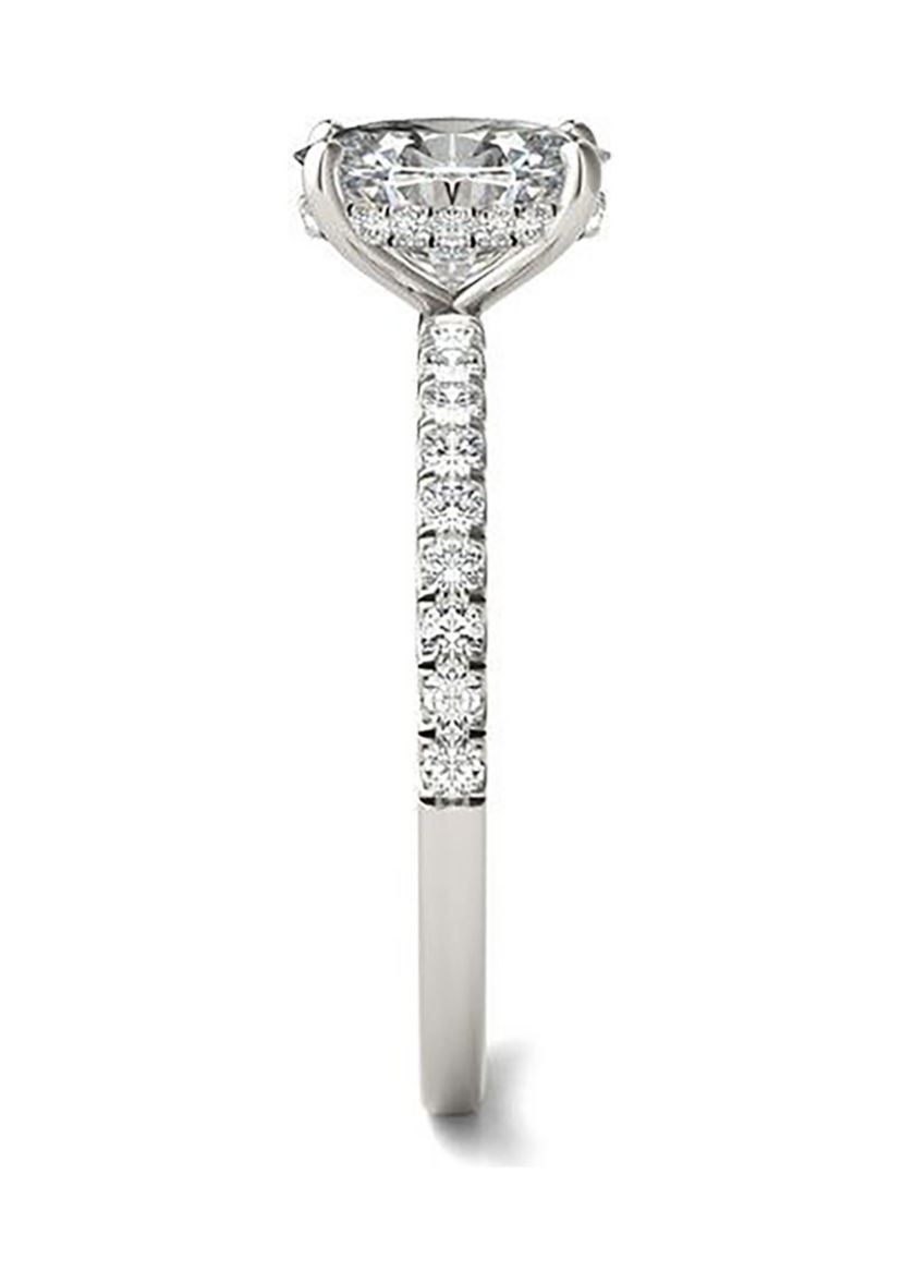 Charles & Colvard 1.78 ct. t.w. Lab Created Oval Moissanite Hidden Halo Engagement Ring in 14k Gold