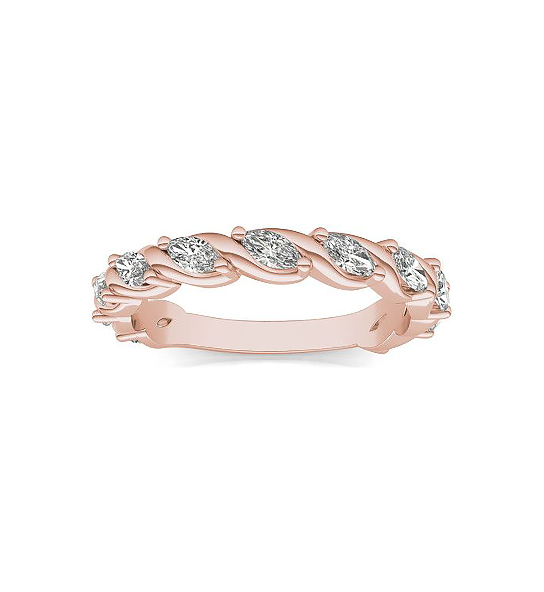 Charles & Colvard 0.77 ct. t.w. Lab Created Marquise Moissanite Swirled Band in 14k Gold