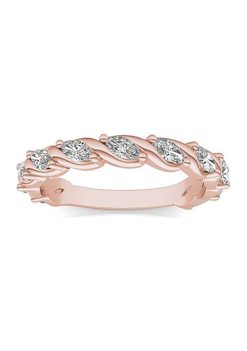 Charles & Colvard 0.77 ct. t.w. Lab Created Marquise Moissanite Swirled Band in 14k Gold