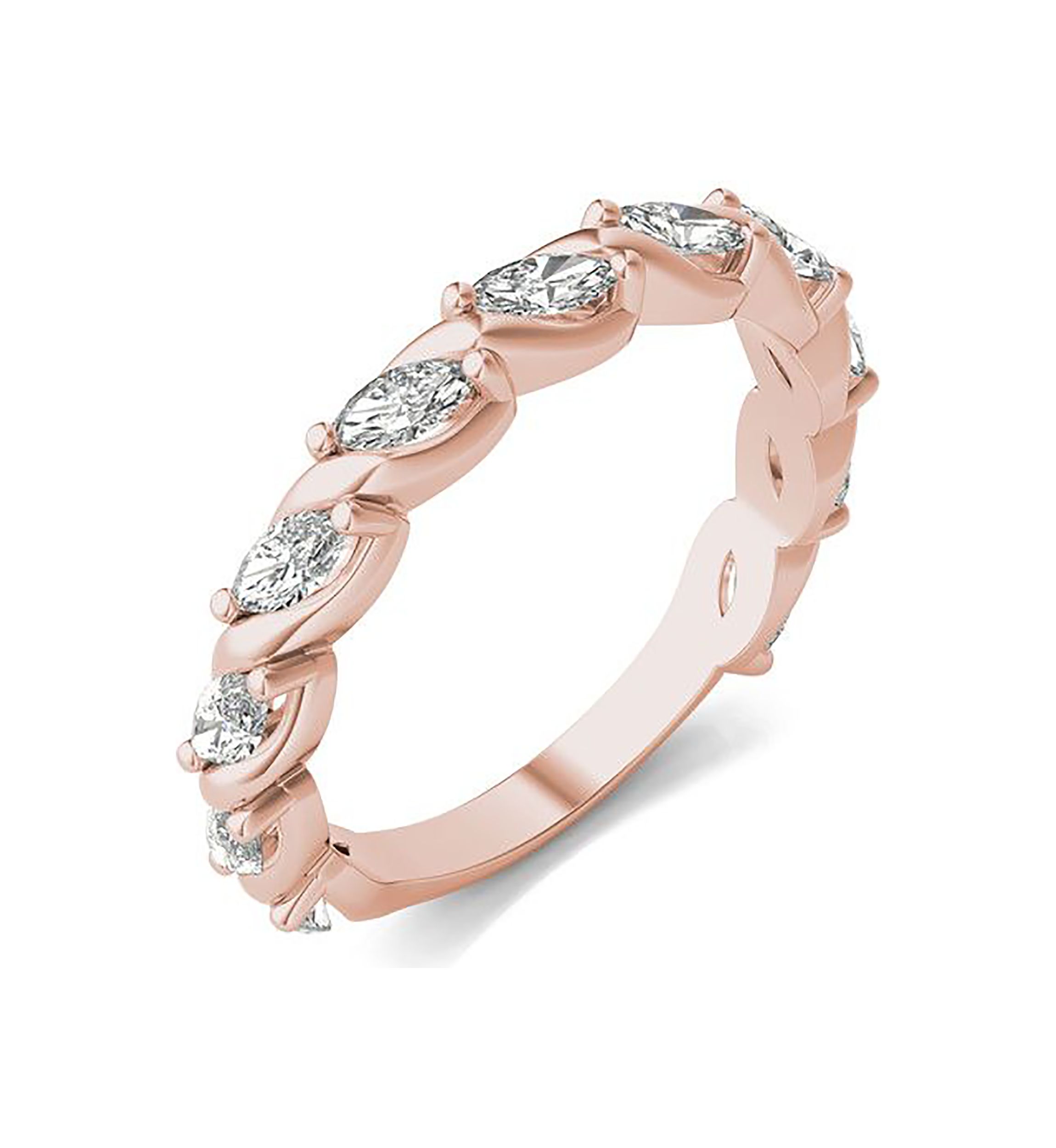 Charles & Colvard 0.77 ct. t.w. Lab Created Marquise Moissanite Swirled Band in 14k Gold