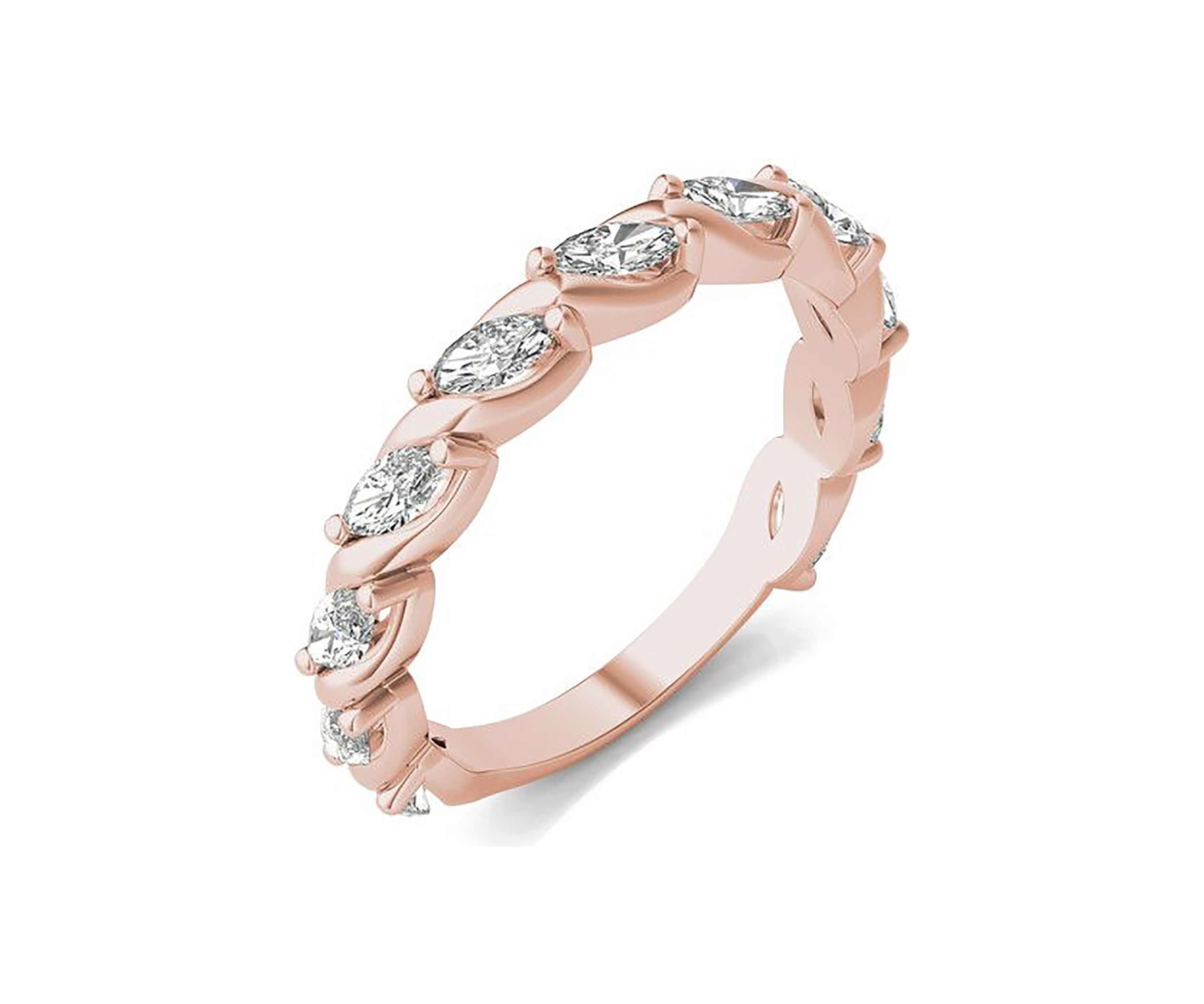 Charles & Colvard 0.77 ct. t.w. Lab Created Marquise Moissanite Swirled Band in 14k Gold