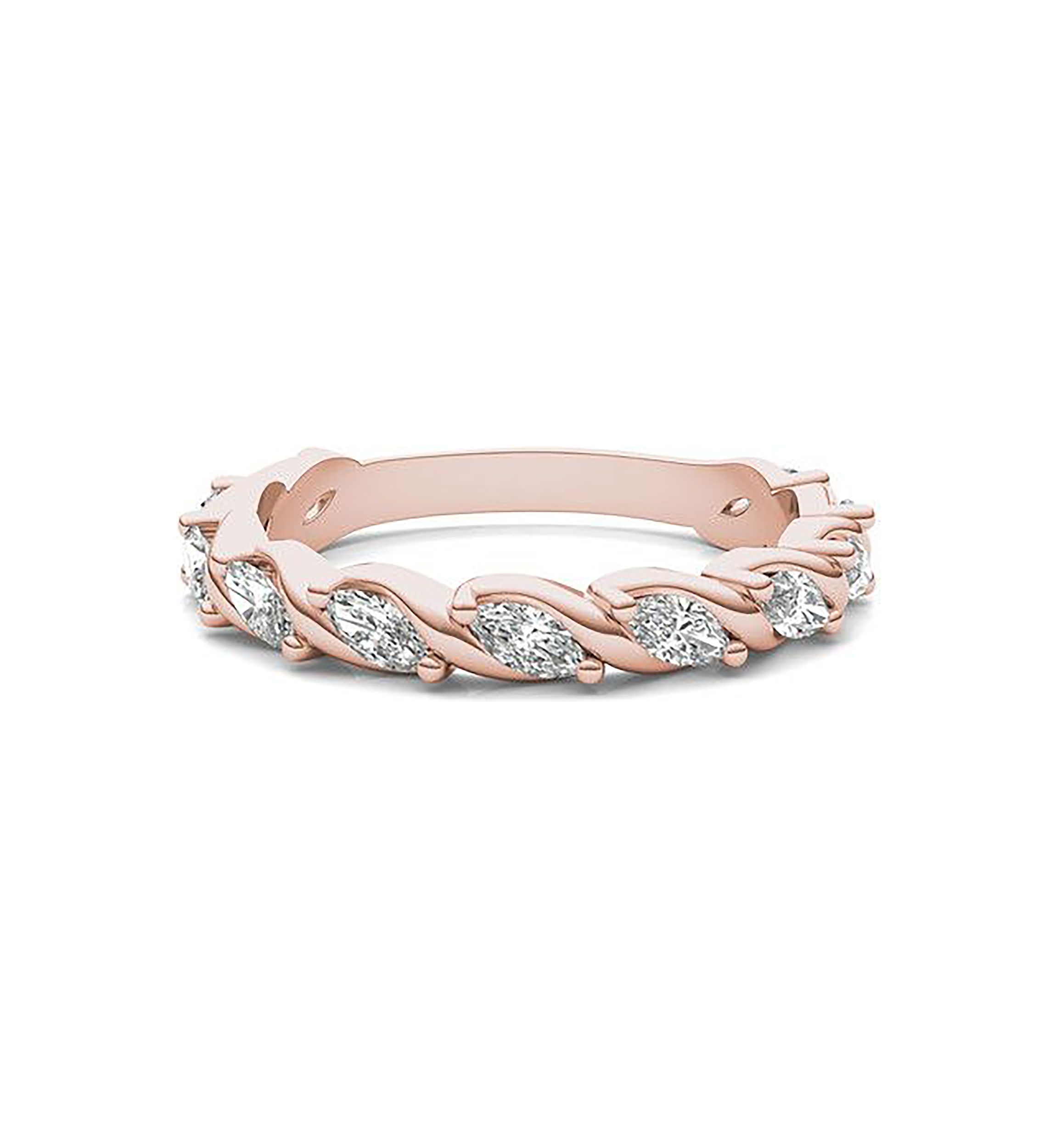 Charles & Colvard 0.77 ct. t.w. Lab Created Marquise Moissanite Swirled Band in 14k Gold