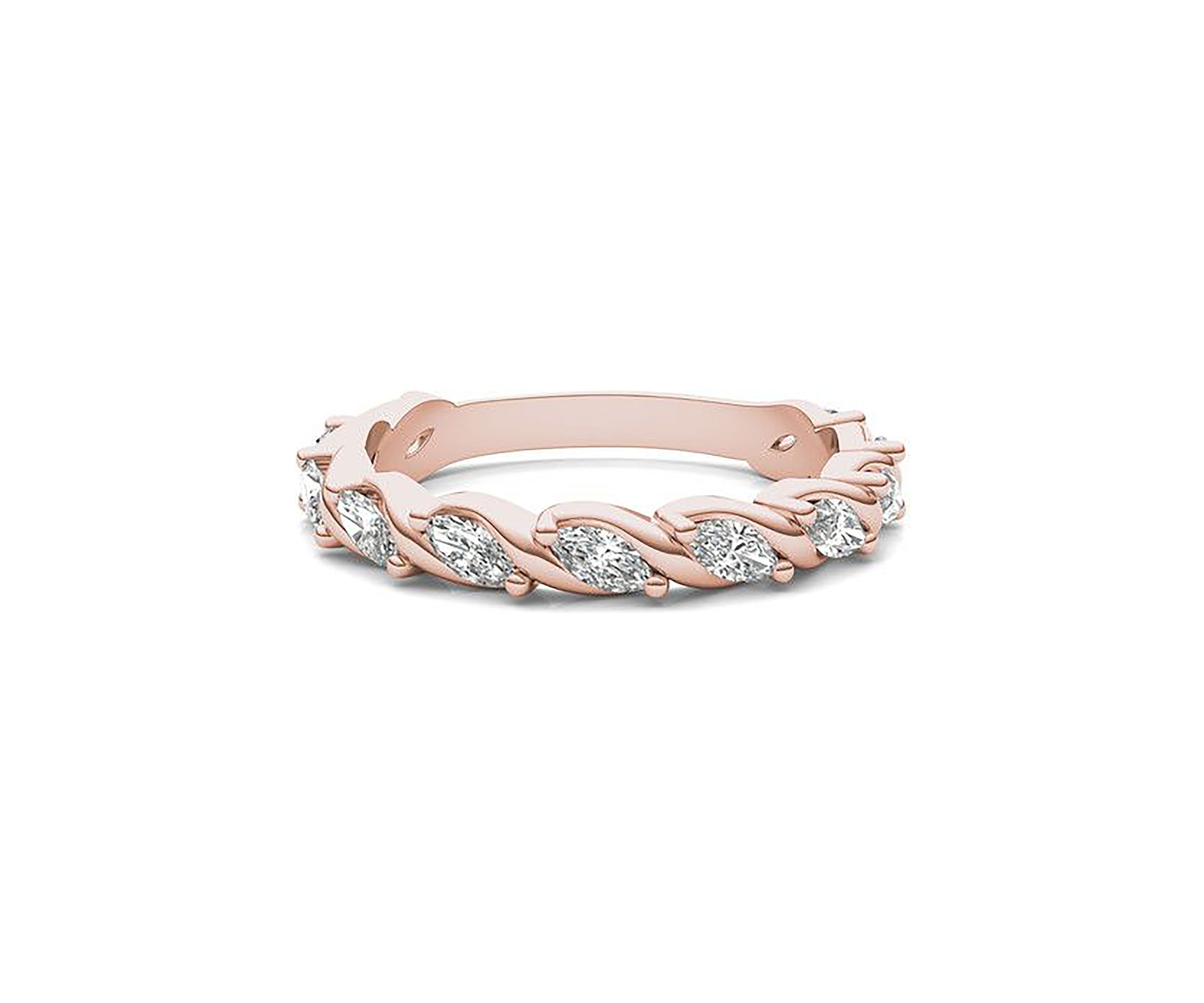 Charles & Colvard 0.77 ct. t.w. Lab Created Marquise Moissanite Swirled Band in 14k Gold