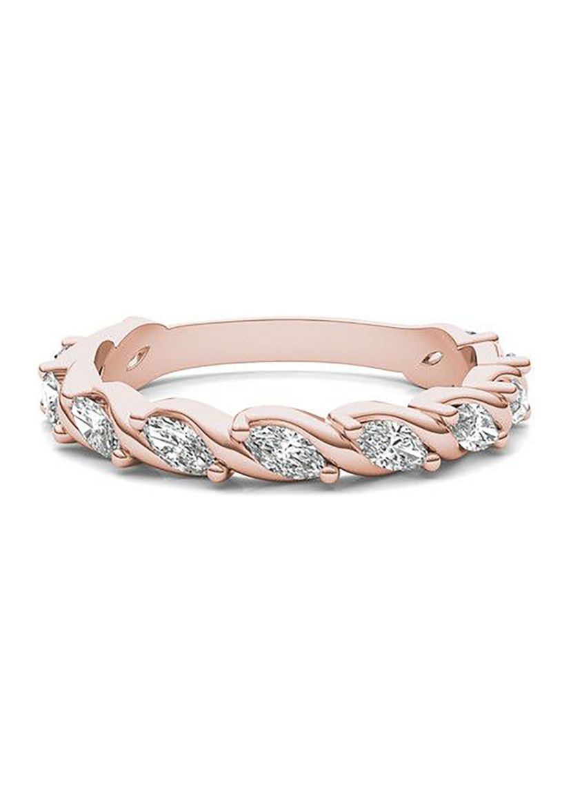 Charles & Colvard 0.77 ct. t.w. Lab Created Marquise Moissanite Swirled Band in 14k Gold