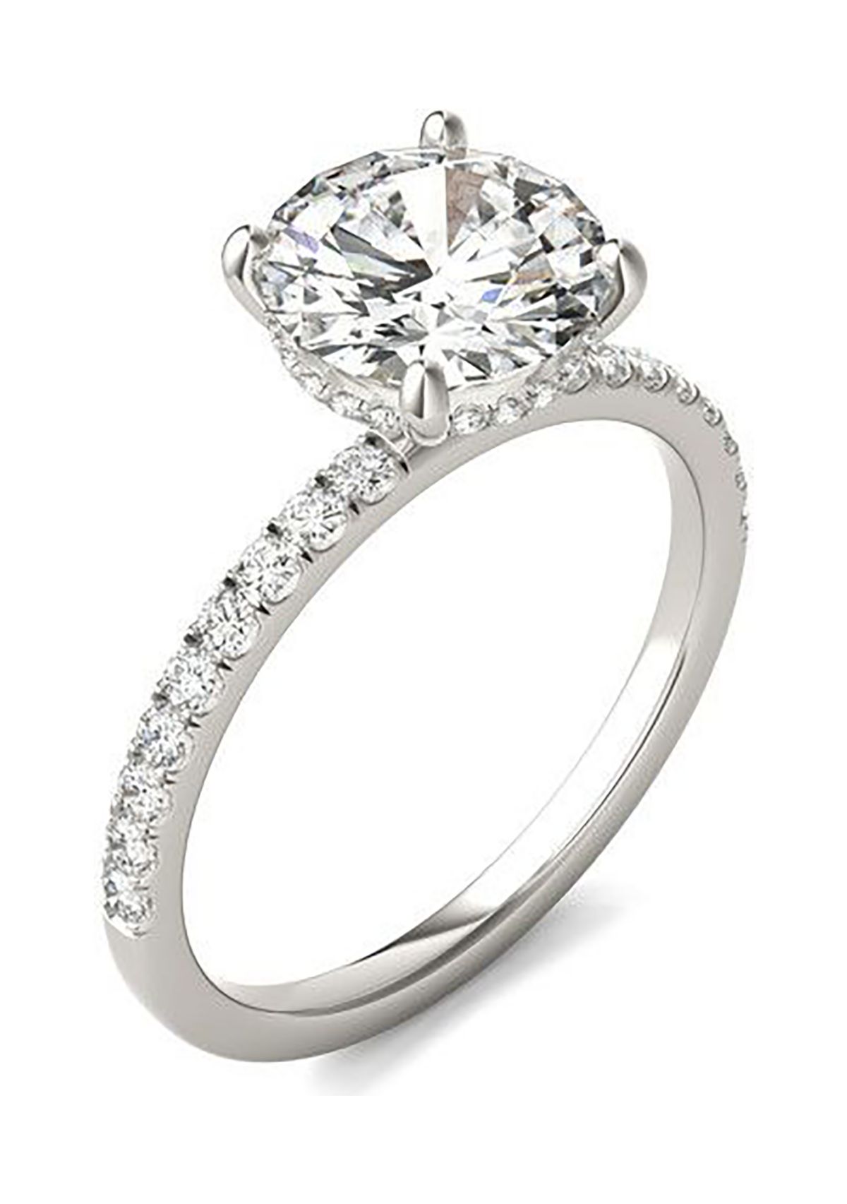 Charles & Colvard 2.19 ct. t.w. Lab Created Round Moissanite Hidden Halo Engagement Ring in 14k Gold