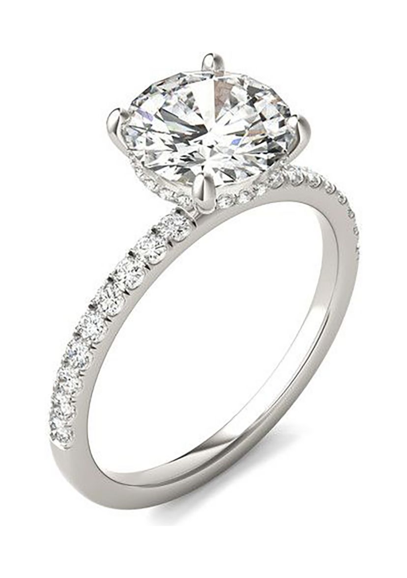 Charles & Colvard 2.19 ct. t.w. Lab Created Round Moissanite Hidden Halo Engagement Ring in 14k Gold