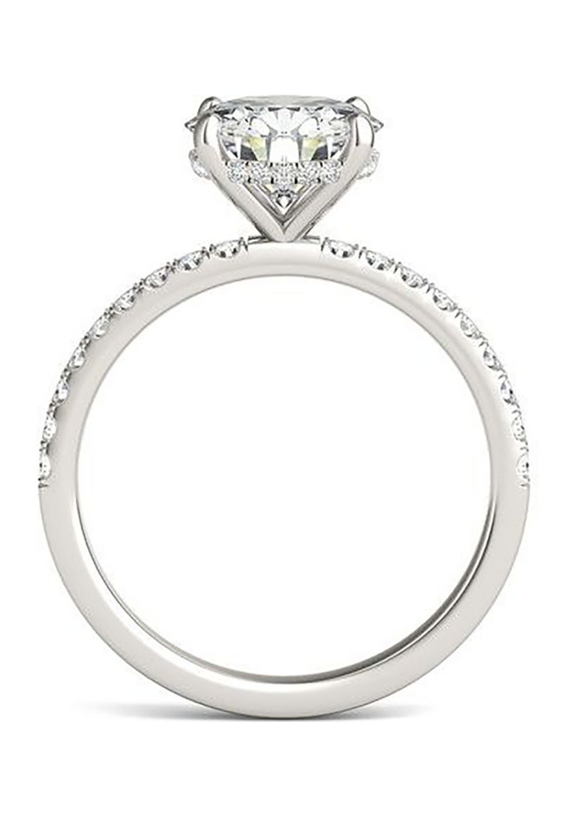 Charles & Colvard 2.19 ct. t.w. Lab Created Round Moissanite Hidden Halo Engagement Ring in 14k Gold