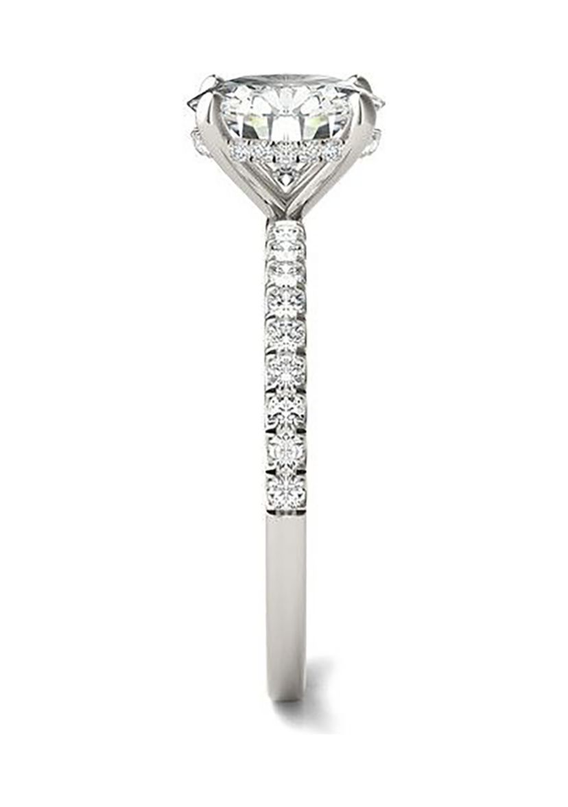 Charles & Colvard 2.19 ct. t.w. Lab Created Round Moissanite Hidden Halo Engagement Ring in 14k Gold