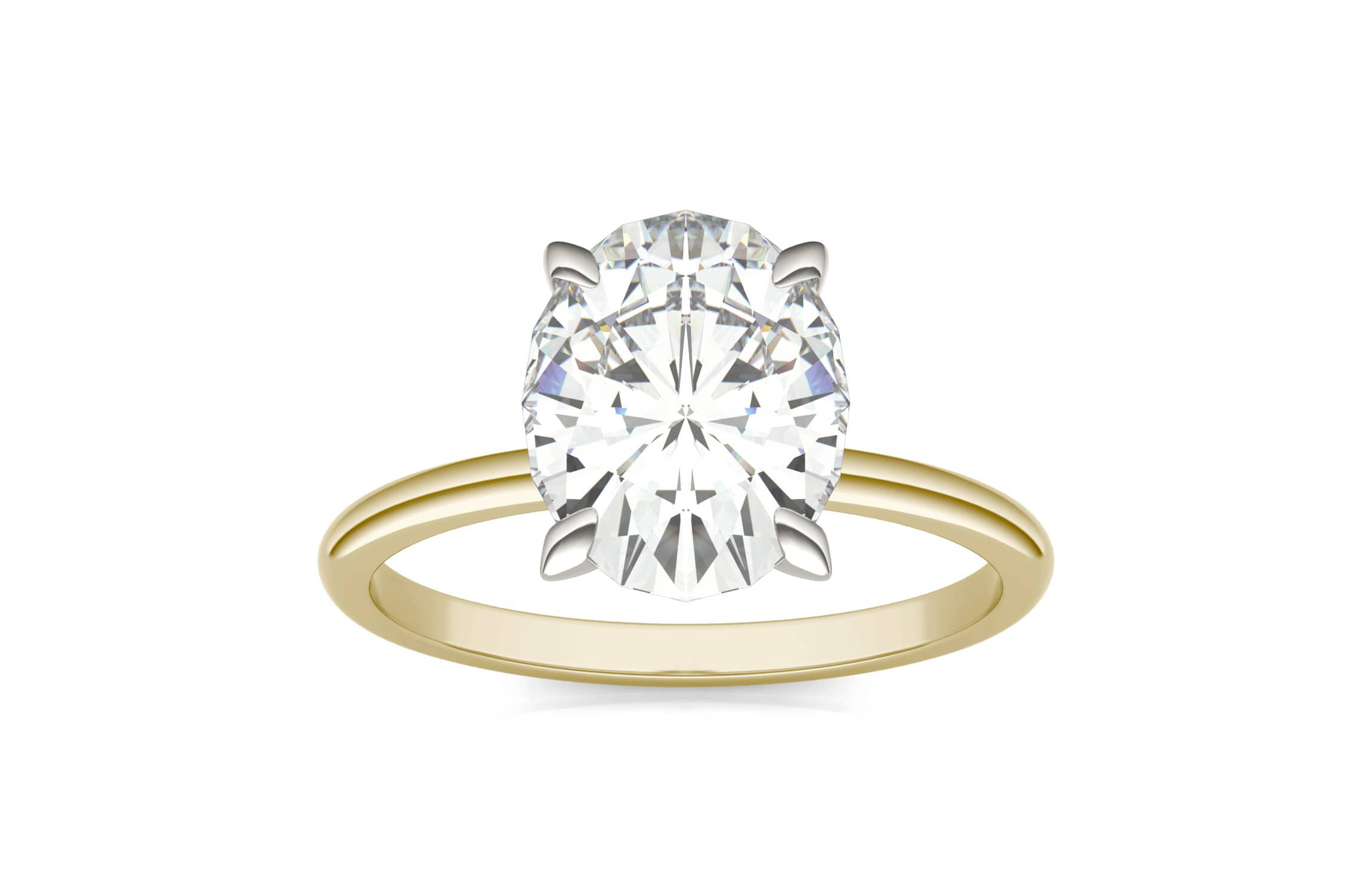 Charles & Colvard 3.0 ct. tw. Lab Created Moissanite Oval Solitaire Ring in 14K White and Yellow Gold