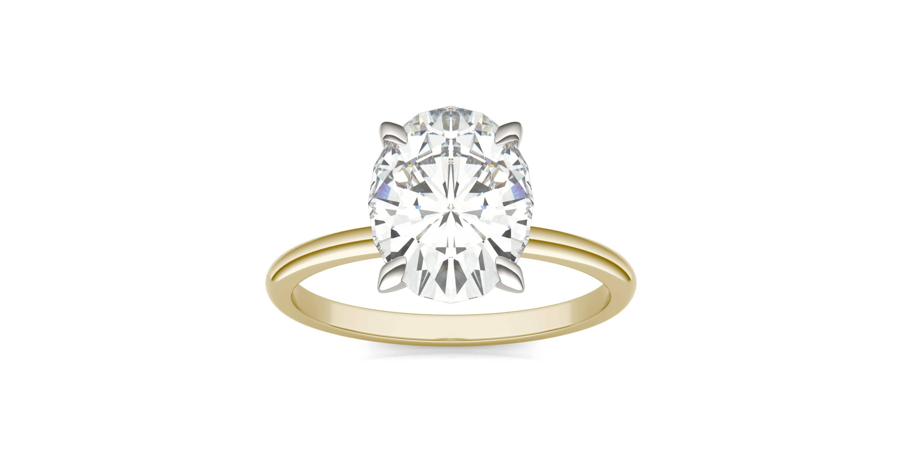 Charles & Colvard 3.0 ct. tw. Lab Created Moissanite Oval Solitaire Ring in 14K White and Yellow Gold