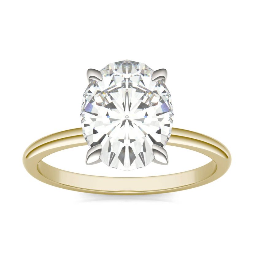 Charles & Colvard 3.0 ct. tw. Lab Created Moissanite Oval Solitaire Ring in 14K White and Yellow Gold