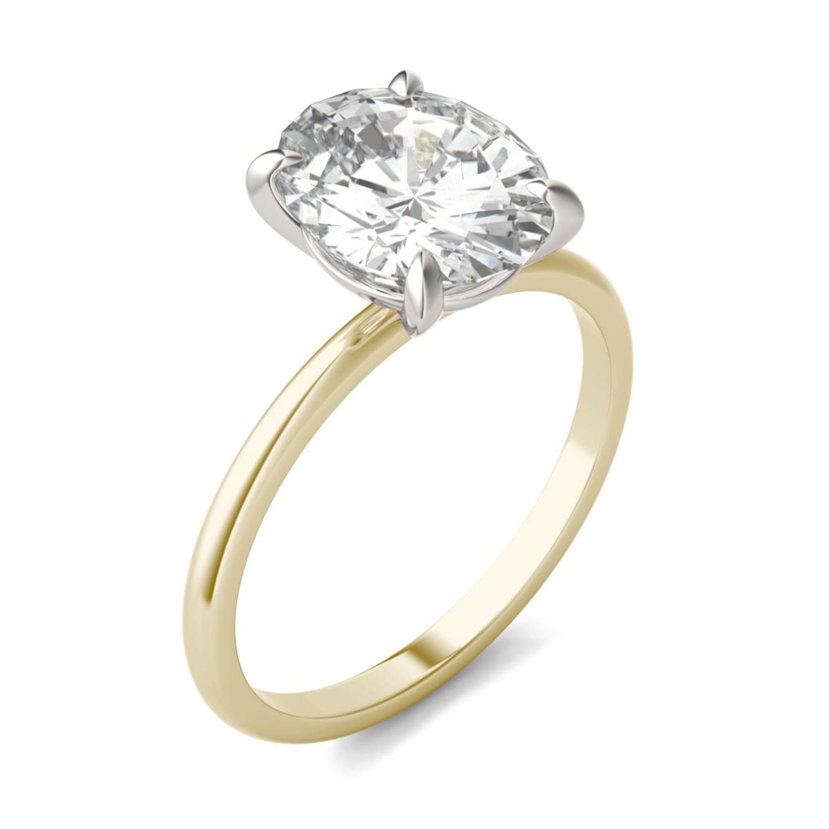 Charles & Colvard 3.0 ct. tw. Lab Created Moissanite Oval Solitaire Ring in 14K White and Yellow Gold