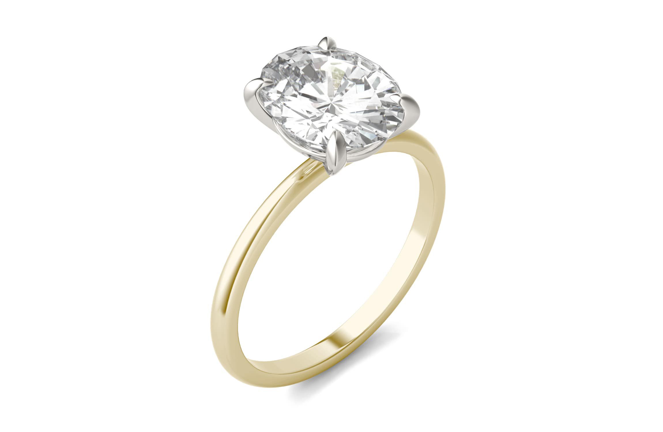 Charles & Colvard 3.0 ct. tw. Lab Created Moissanite Oval Solitaire Ring in 14K White and Yellow Gold