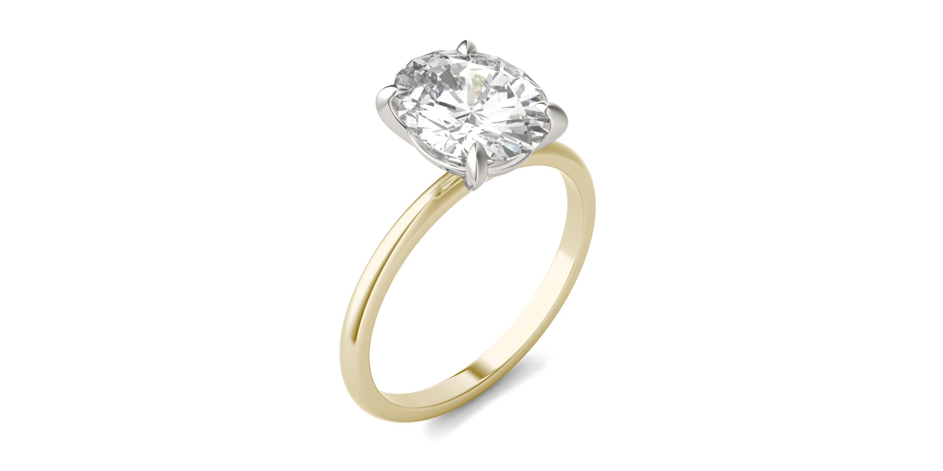 Charles & Colvard 3.0 ct. tw. Lab Created Moissanite Oval Solitaire Ring in 14K White and Yellow Gold