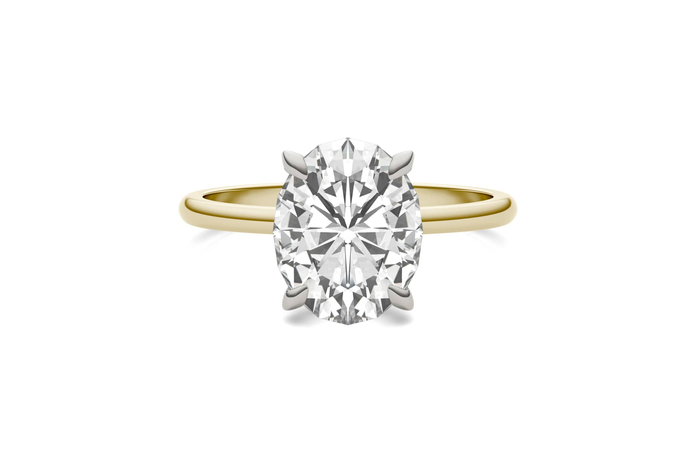 Charles & Colvard 3.0 ct. tw. Lab Created Moissanite Oval Solitaire Ring in 14K White and Yellow Gold