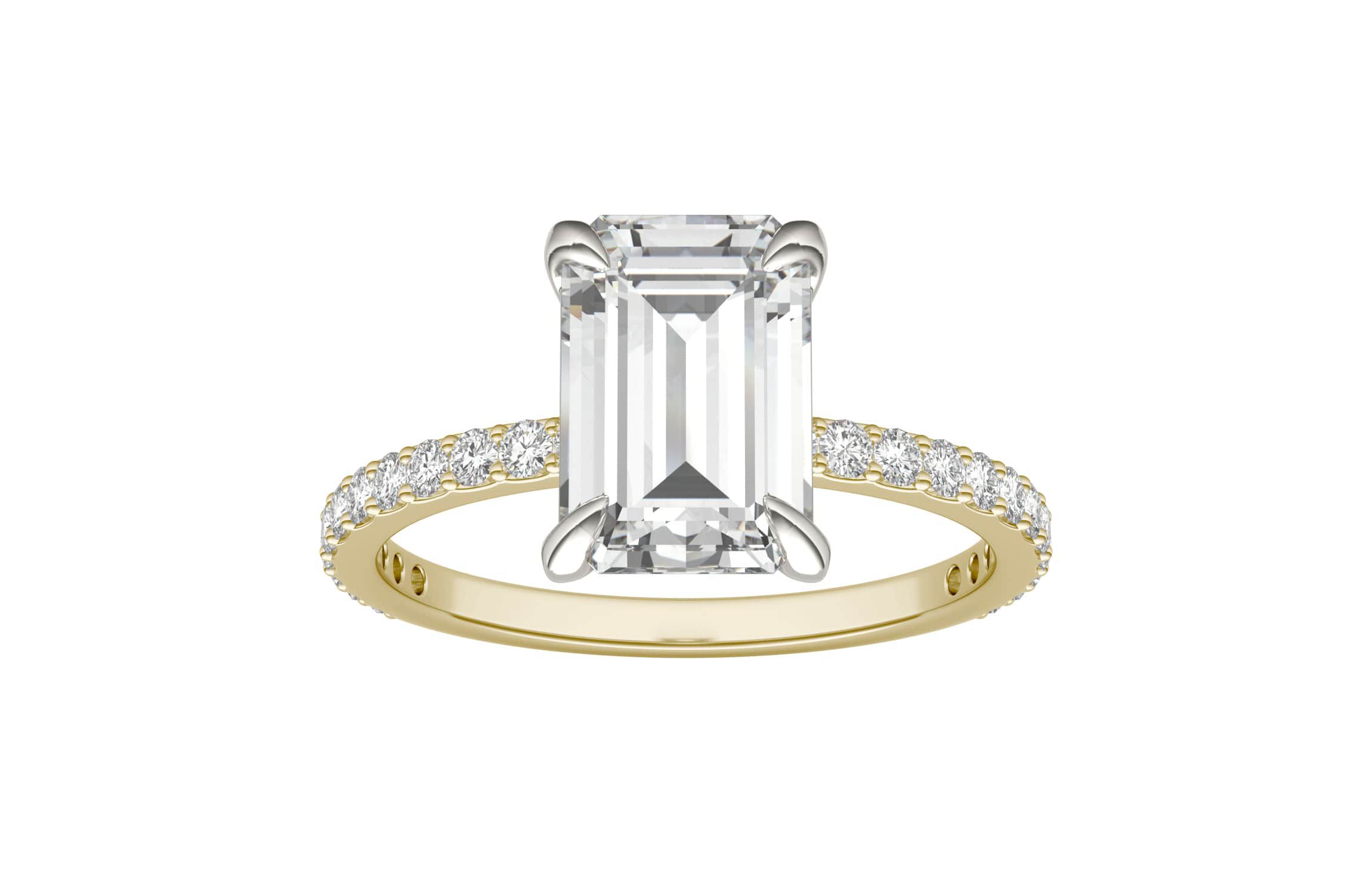 Charles & Colvard 2.94 ct. tw. Lab Created Moissanite Emerald Engagement Ring in 14K White and Yellow Gold