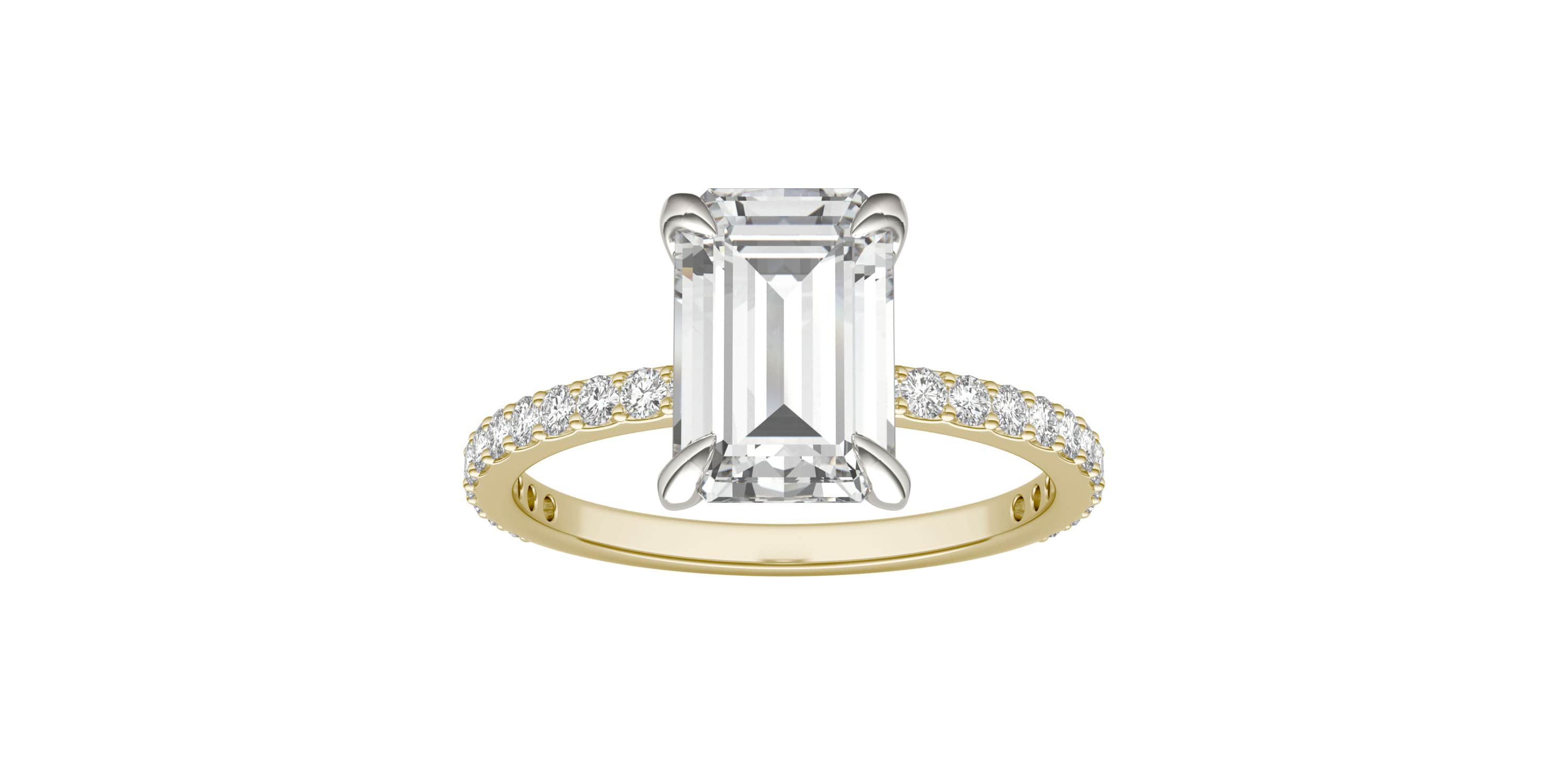 Charles & Colvard 2.94 ct. tw. Lab Created Moissanite Emerald Engagement Ring in 14K White and Yellow Gold