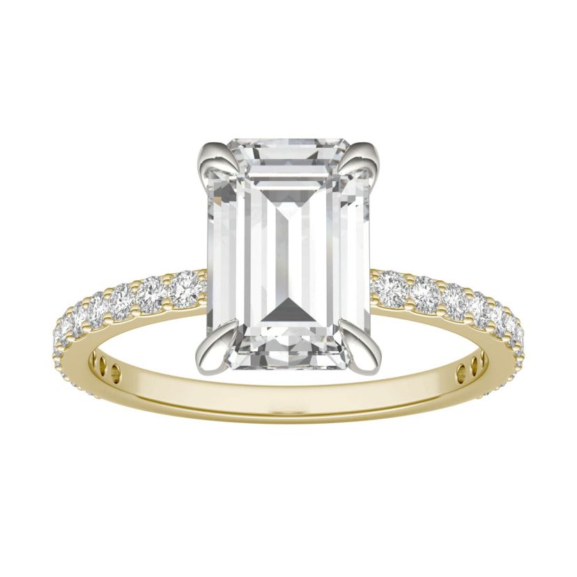 Charles & Colvard 2.94 ct. tw. Lab Created Moissanite Emerald Engagement Ring in 14K White and Yellow Gold