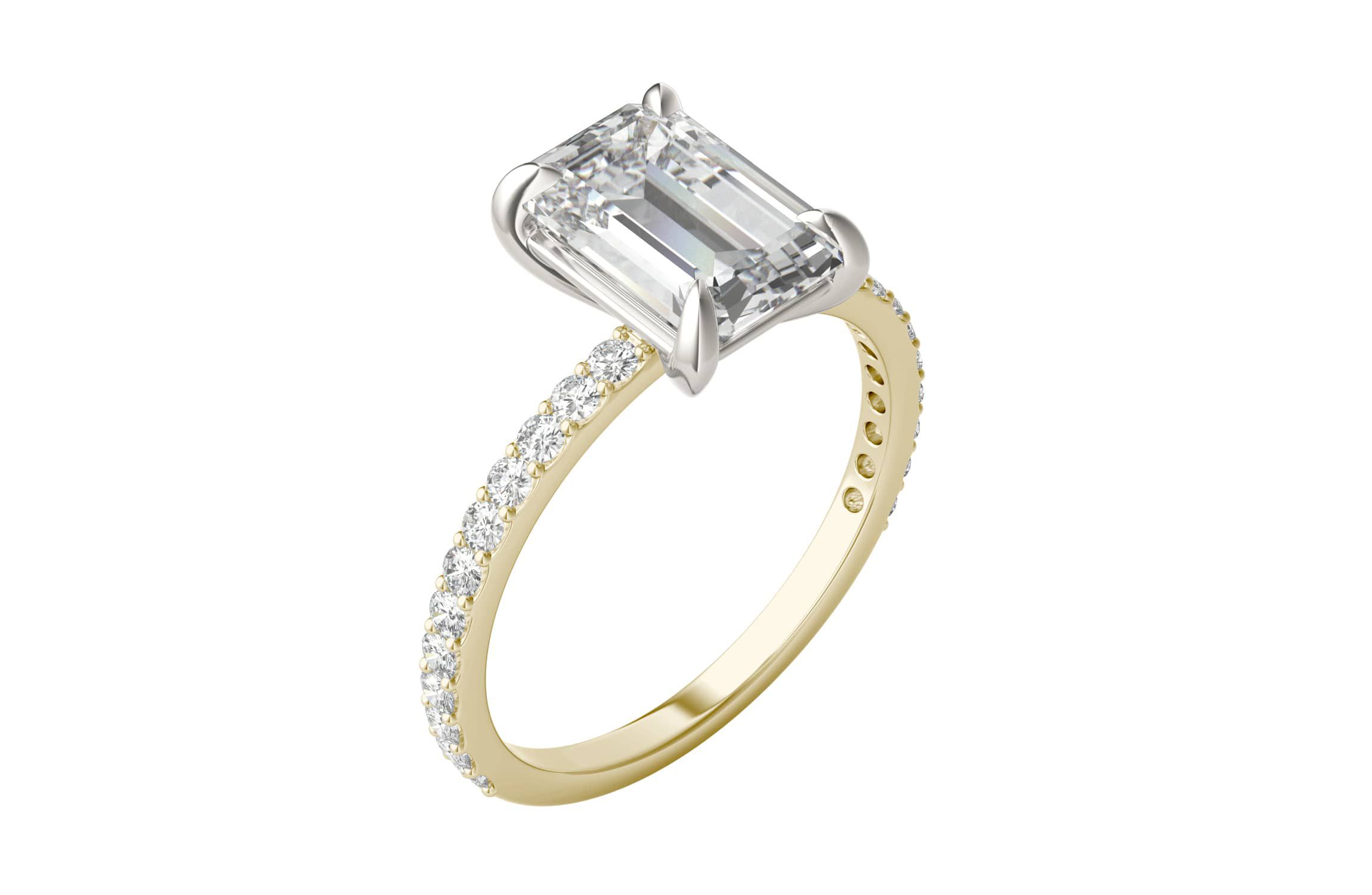 Charles & Colvard 2.94 ct. tw. Lab Created Moissanite Emerald Engagement Ring in 14K White and Yellow Gold