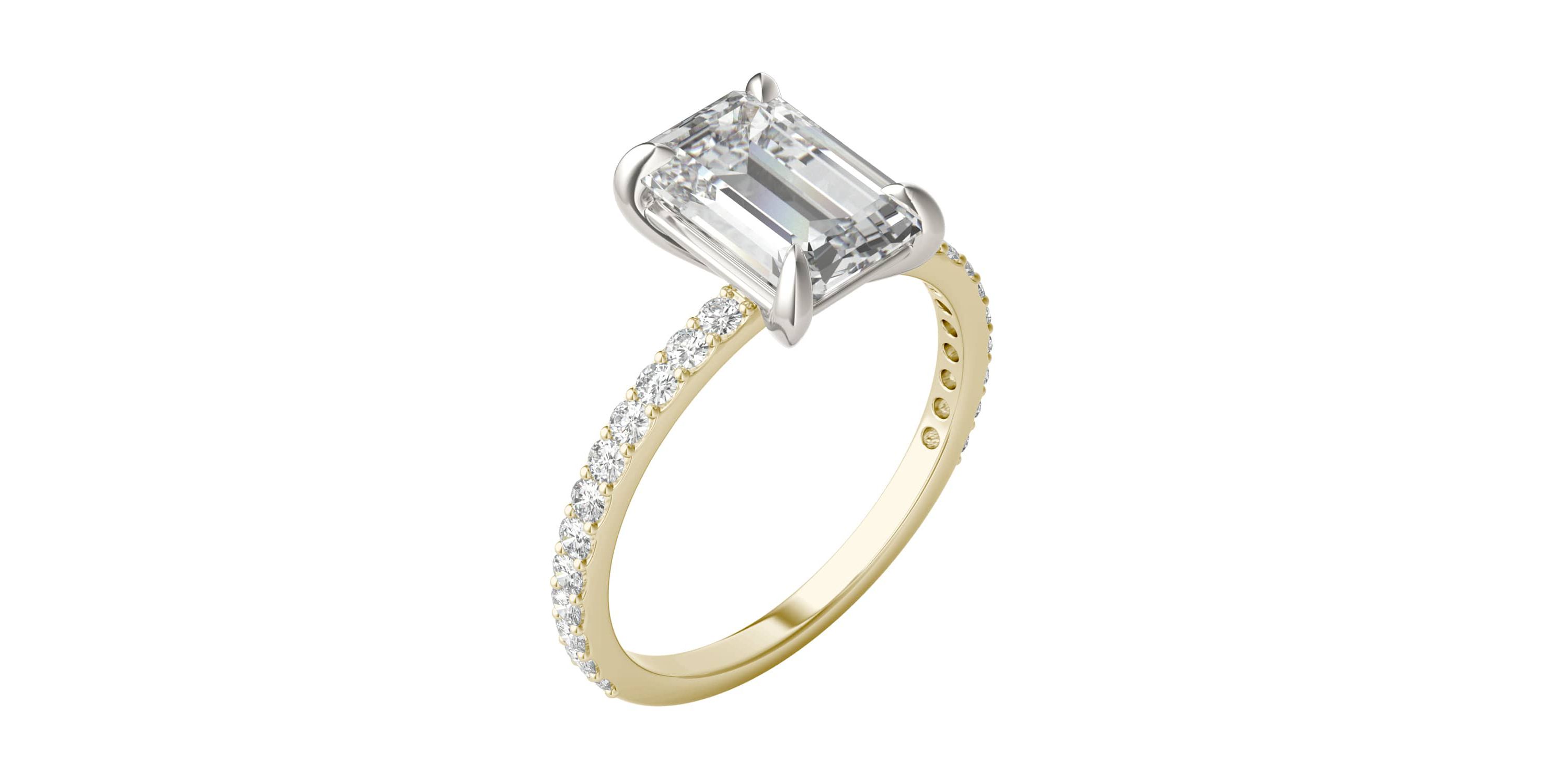 Charles & Colvard 2.94 ct. tw. Lab Created Moissanite Emerald Engagement Ring in 14K White and Yellow Gold