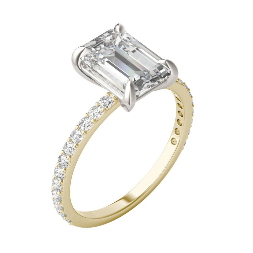 Charles & Colvard 2.94 ct. tw. Lab Created Moissanite Emerald Engagement Ring in 14K White and Yellow Gold