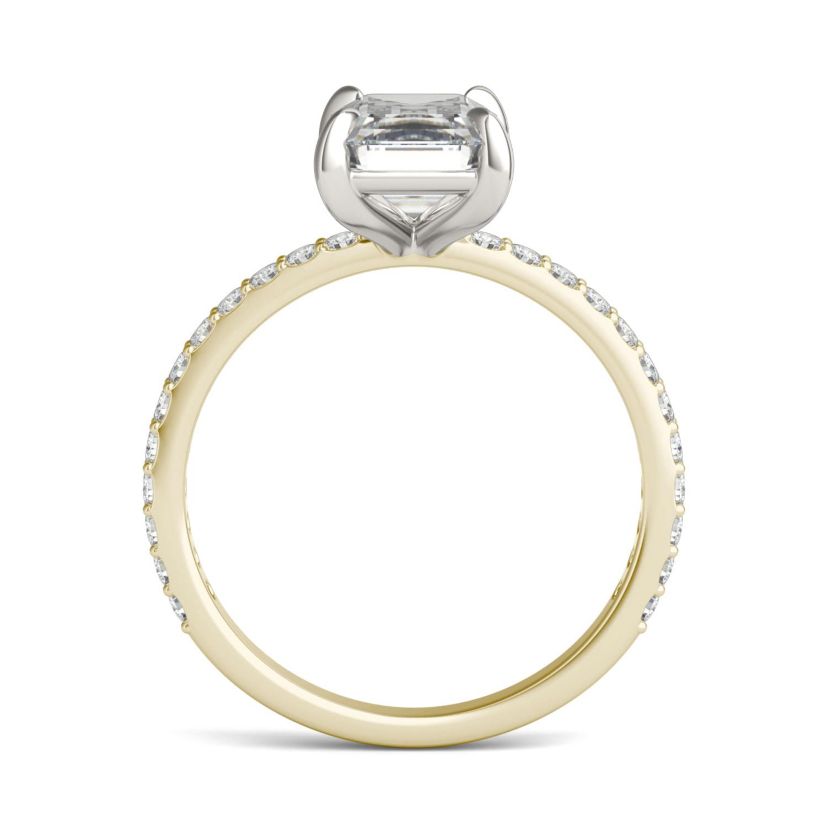 Charles & Colvard 2.94 ct. tw. Lab Created Moissanite Emerald Engagement Ring in 14K White and Yellow Gold