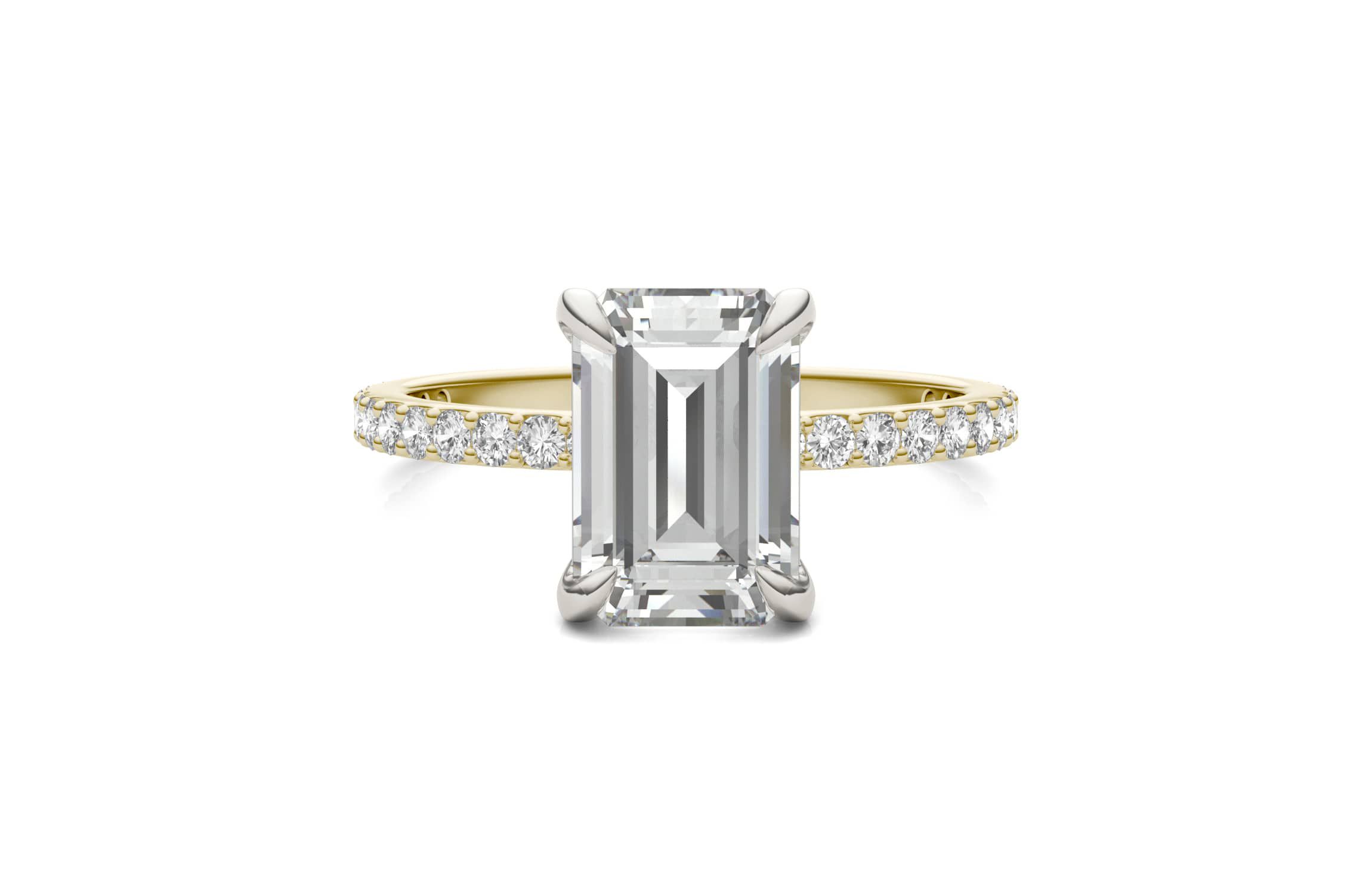 Charles & Colvard 2.94 ct. tw. Lab Created Moissanite Emerald Engagement Ring in 14K White and Yellow Gold