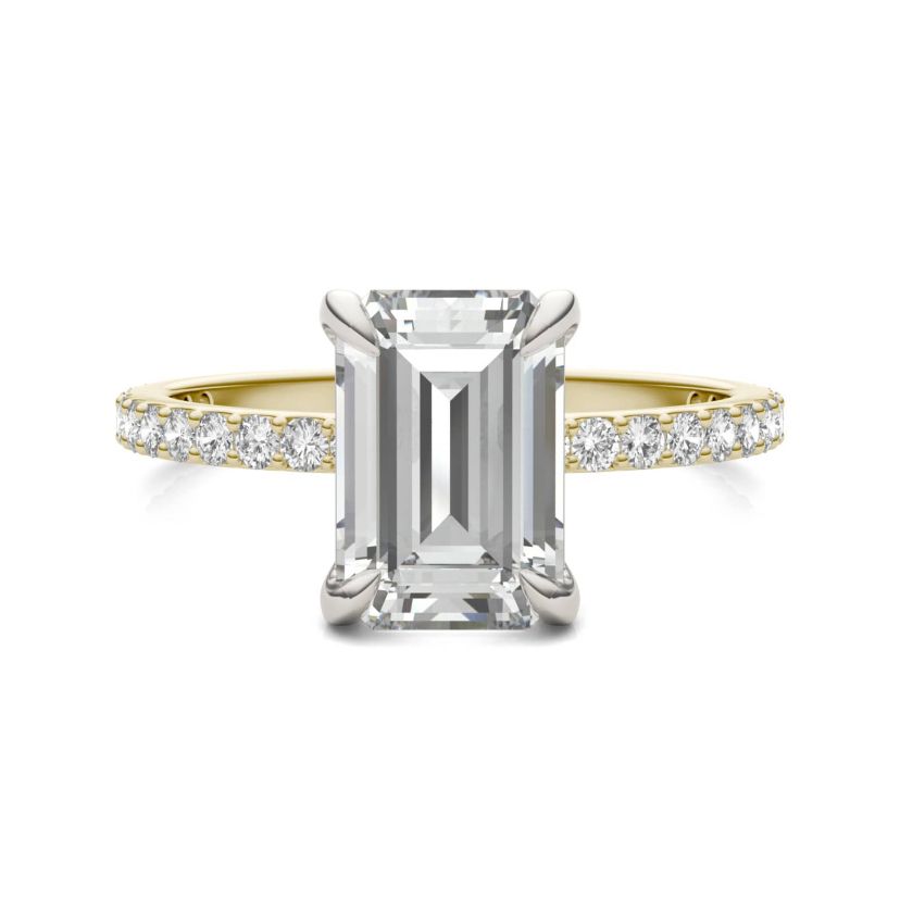 Charles & Colvard 2.94 ct. tw. Lab Created Moissanite Emerald Engagement Ring in 14K White and Yellow Gold