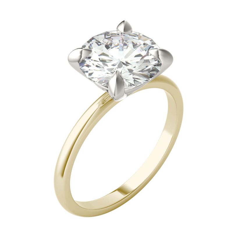 Charles & Colvard 3.1 ct. tw. Lab Created Moissanite Round Solitaire Ring in 14K White and Yellow Gold