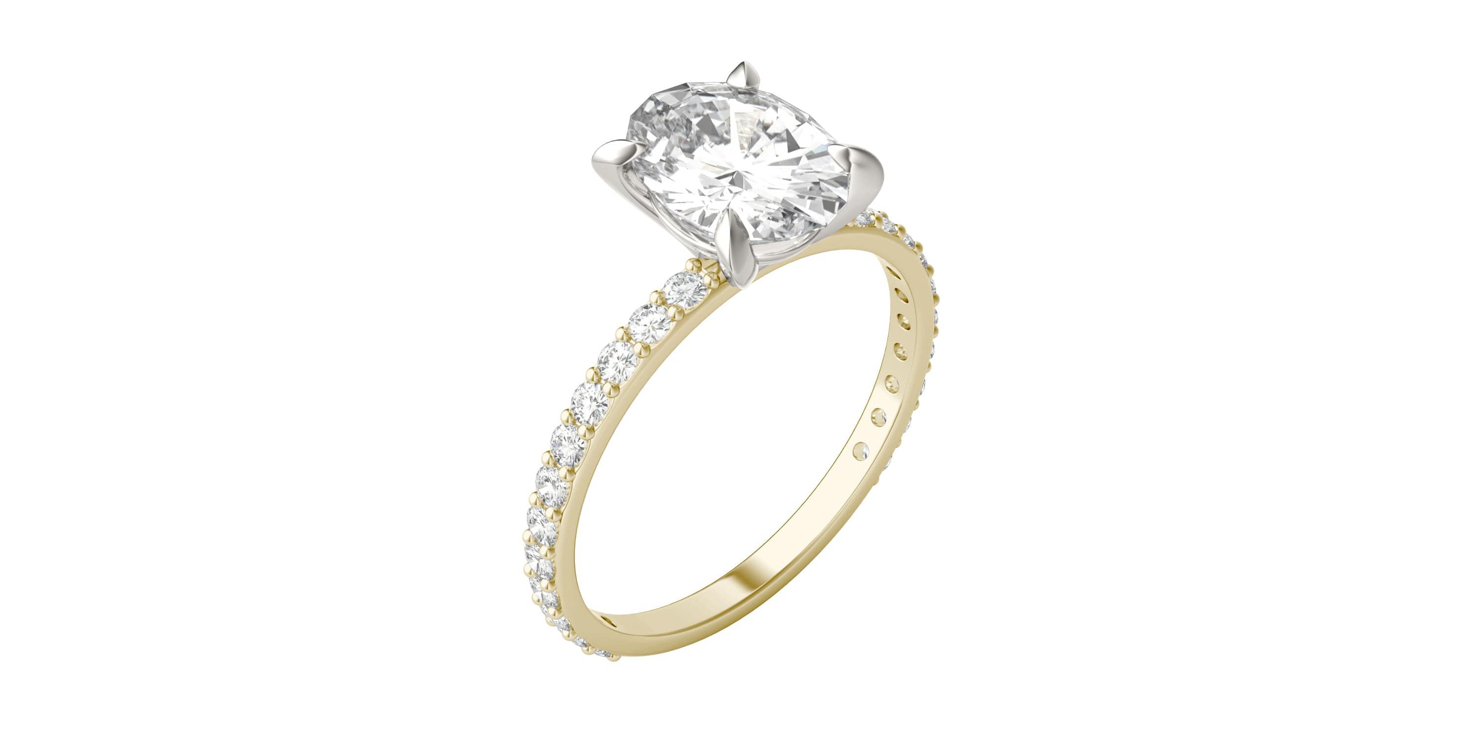 Charles & Colvard 2.52 ct. tw. Lab Created Moissanite Oval Engagement Ring in 14K White and Yellow Gold