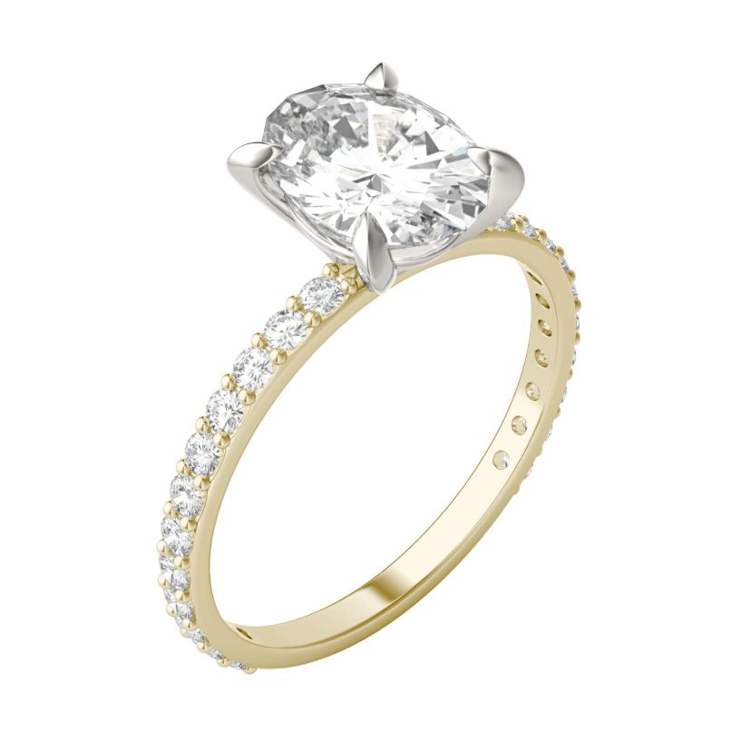Charles & Colvard 2.52 ct. tw. Lab Created Moissanite Oval Engagement Ring in 14K White and Yellow Gold
