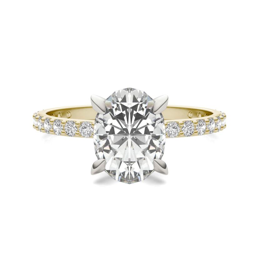 Charles & Colvard 2.52 ct. tw. Lab Created Moissanite Oval Engagement Ring in 14K White and Yellow Gold