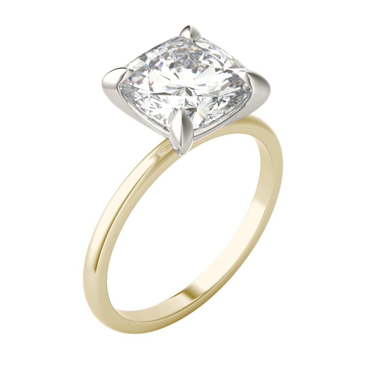 Charles & Colvard 2.8 ct. tw. Lab Created Moissanite Cushion Solitaire Ring in 14K White and Yellow Gold