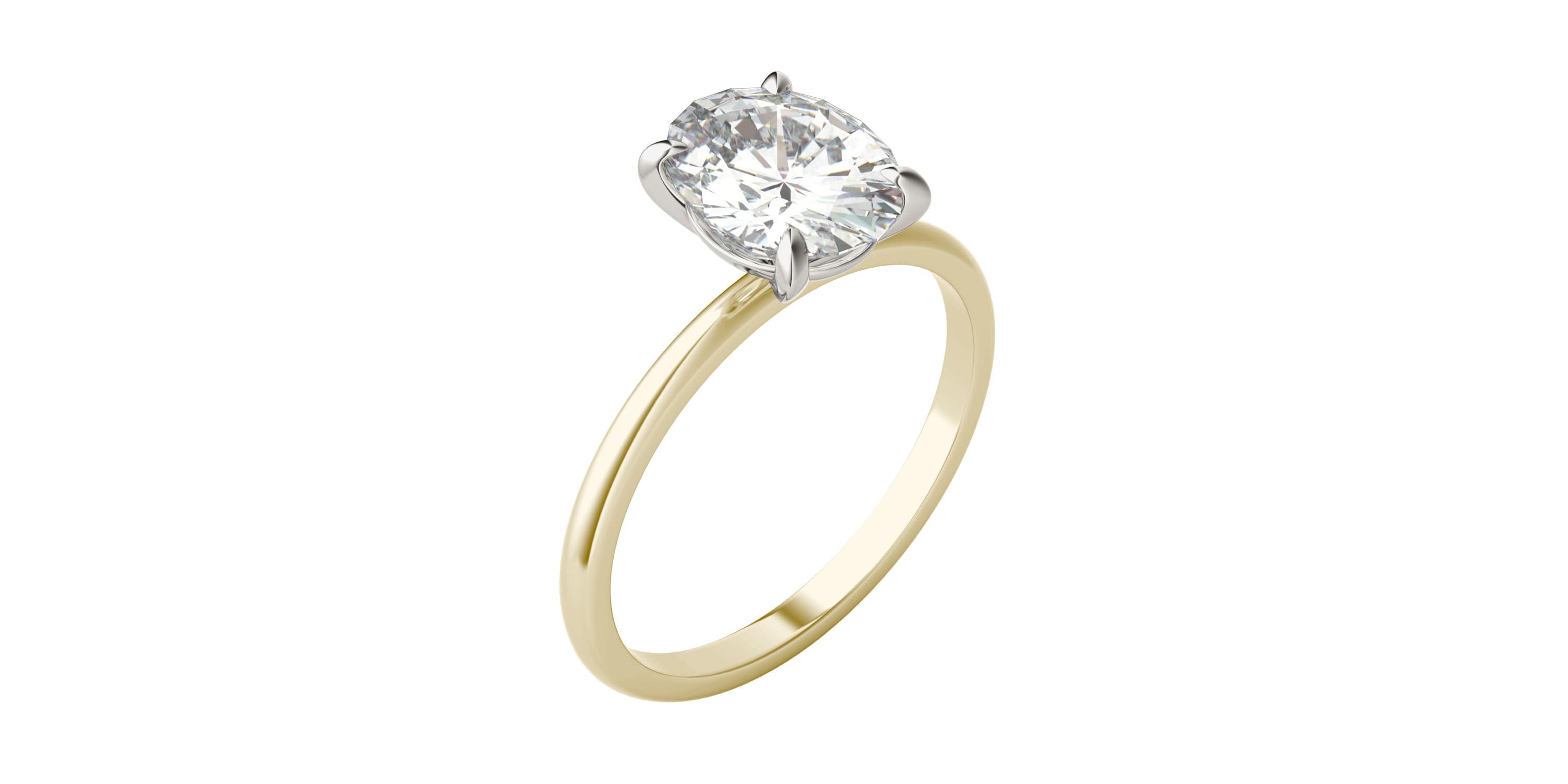 Charles & Colvard 2.1 ct. tw. Lab Created Moissanite Oval Solitaire Ring in 14K White and Yellow Gold