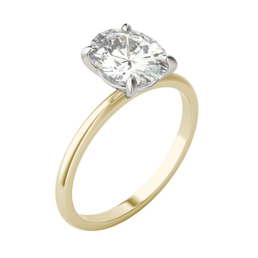 Charles & Colvard 2.1 ct. tw. Lab Created Moissanite Oval Solitaire Ring in 14K White and Yellow Gold